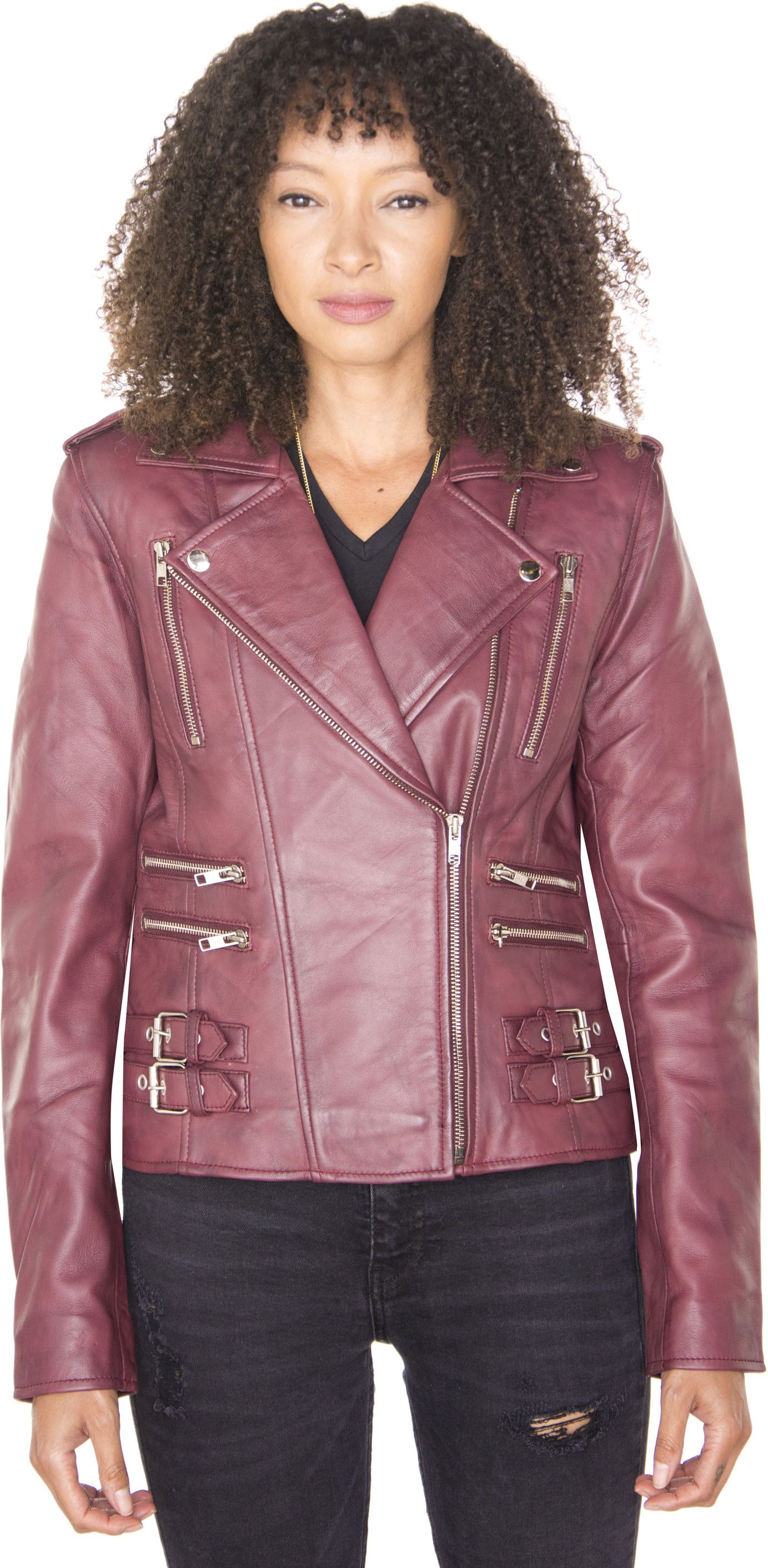 Damen Leder Vintage Brando Bikerjacke-Orlando