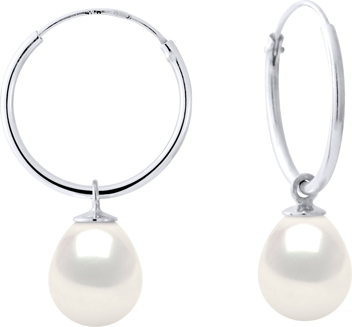 Ohrringe aus Silber 925, rhodiniert und echten Süßwasserperlen, Birne 8-9 mm