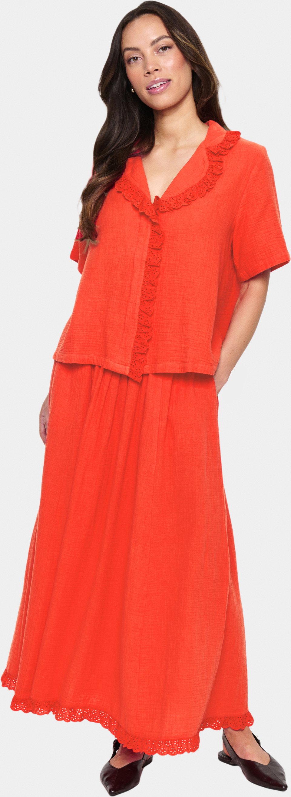 Kurzarm-Bluse Lockere Passform Poinciana orange