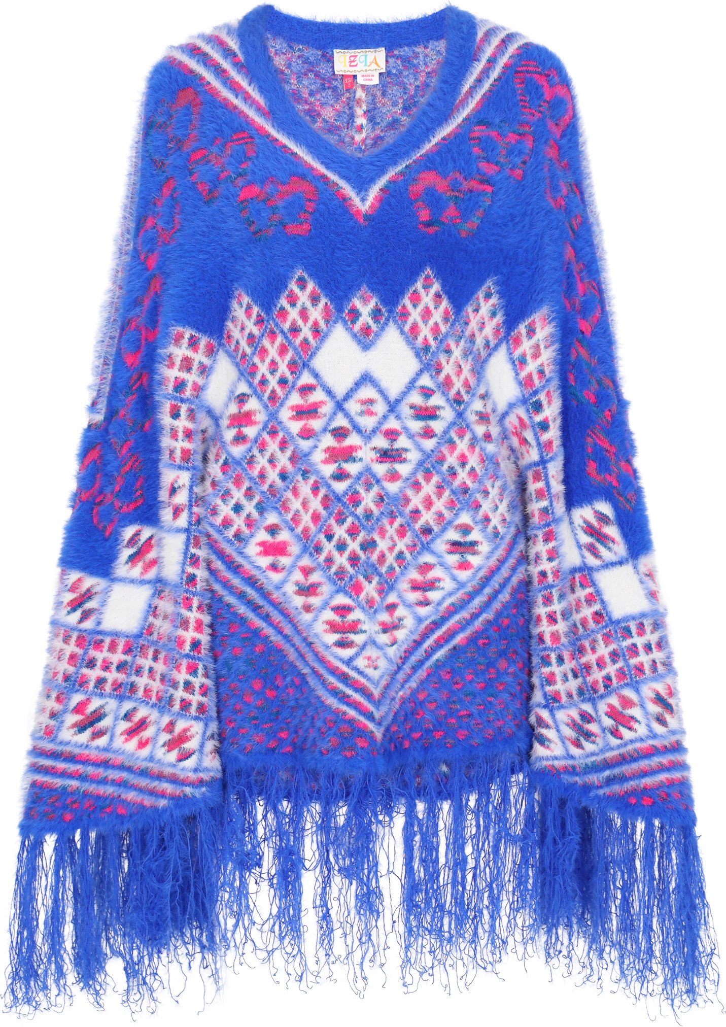 IZIA Poncho Frauen cremeweiß mehrfarbig