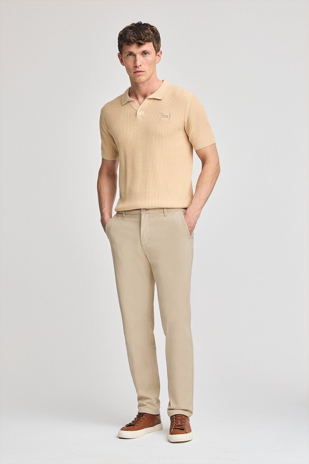 Chinohose Vanya beige mit gesticktem Polo Club-Logo