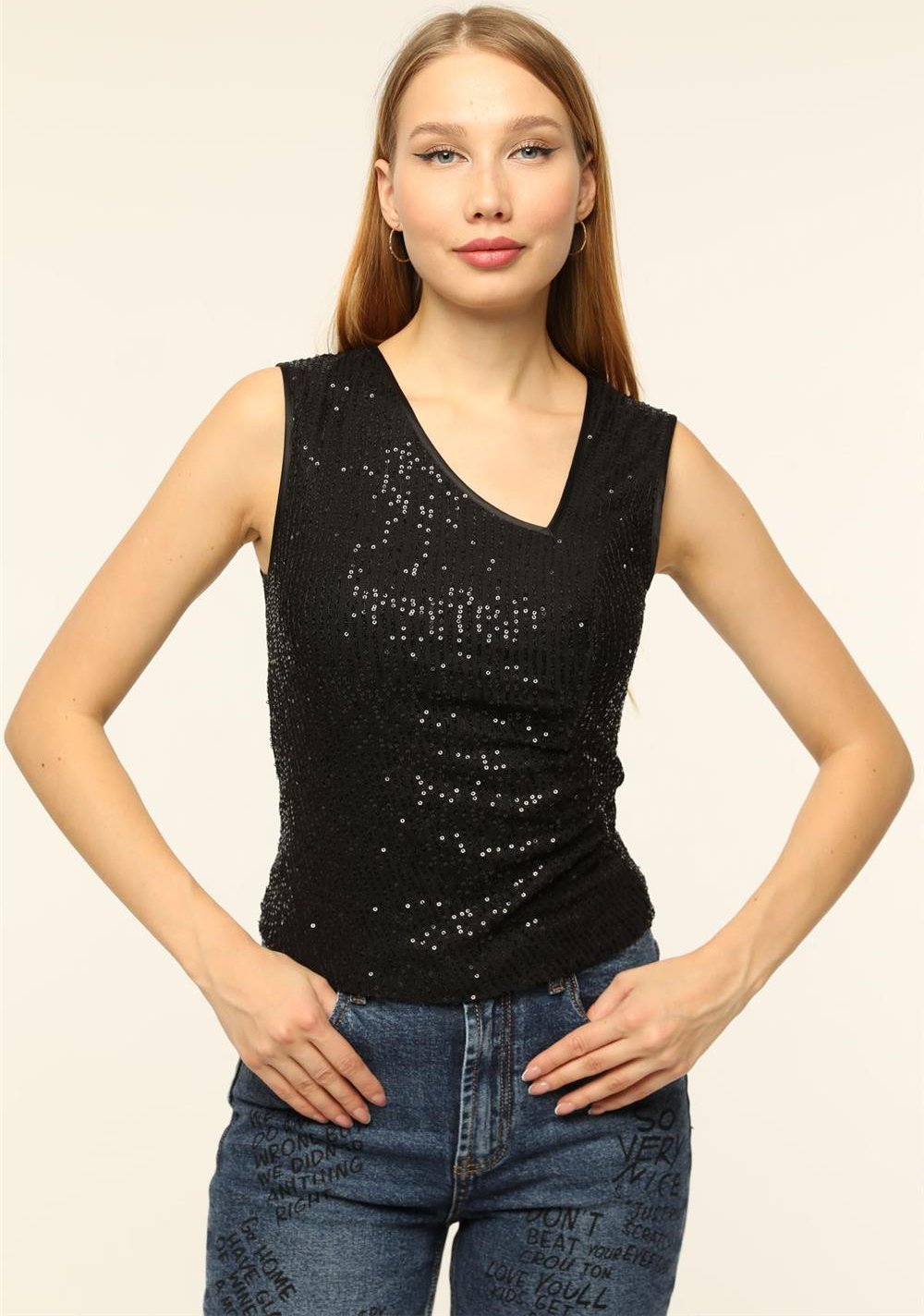 Ärmelloses Pailletten-Top