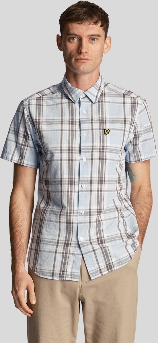 Lyle & Scott Herren Leinen Karo Kurzarmhemd in Hellblau
