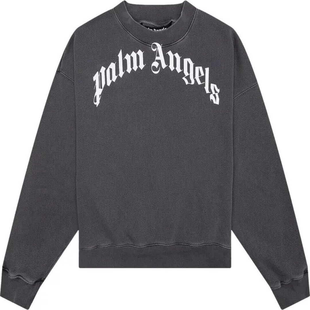 Palm Angels GD Curved Logo Gewaschener Pullover Schwarz