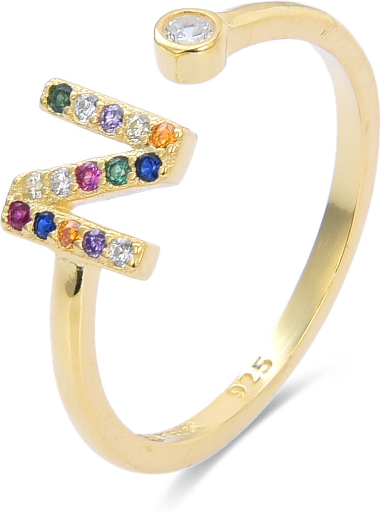 Luxenter N Ring Sterling Silber 925 und mehrfarbige Zirkonia in 18 Karat Gelbgold verarbeitet