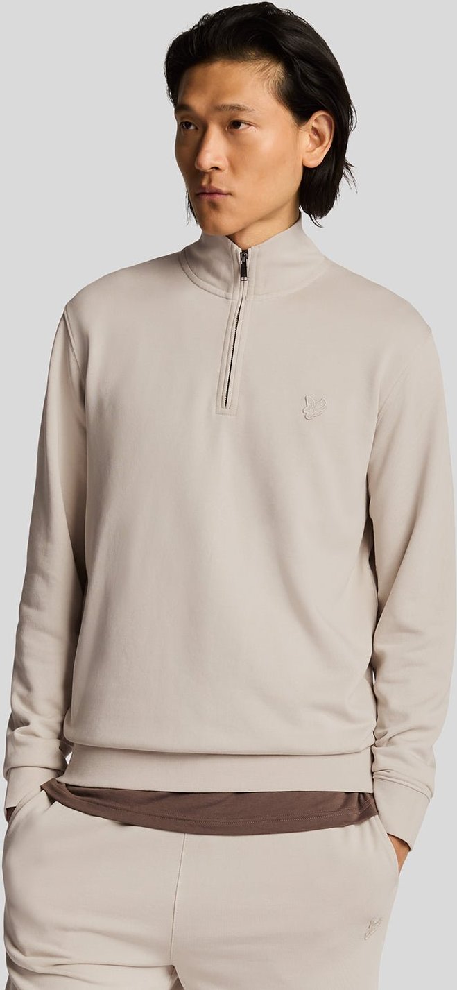 Lyle & Scott Sweatshirt aus superfeiner Baumwolle mit 1/4-Reißverschluss – Sand