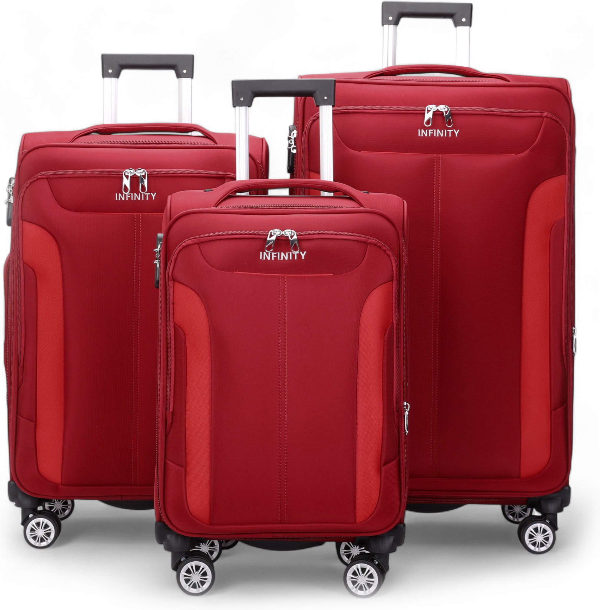 Roter erweiterbarer Weichschalenkoffer mit 8 Rädern, Gepäckset, leichtes Handgepäck