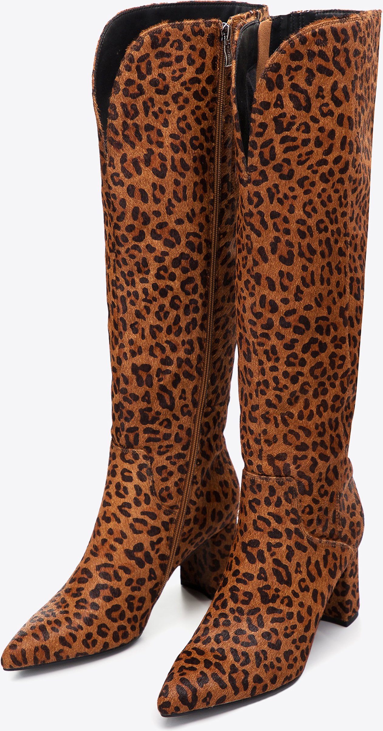 Wittchen Damenstiefel aus Leder mit Tierhaarmuster, dunkelbraun-hellbraun