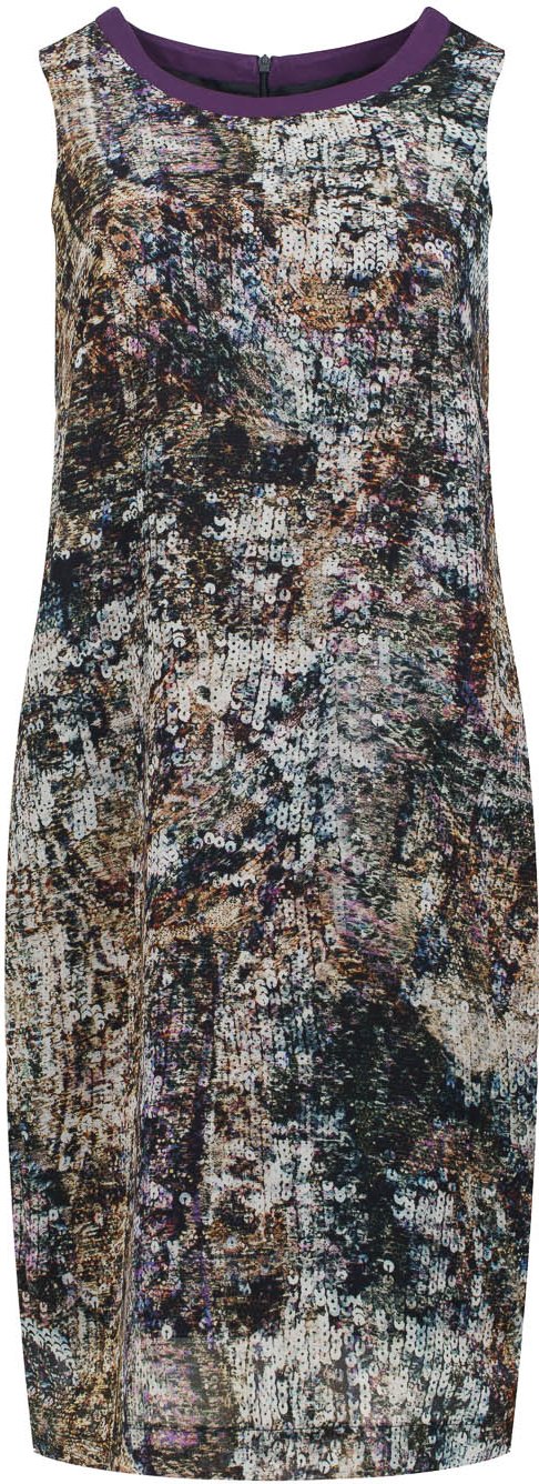 Satin Kleid mit abstraktem Print und Kontrast-Ausschnitt