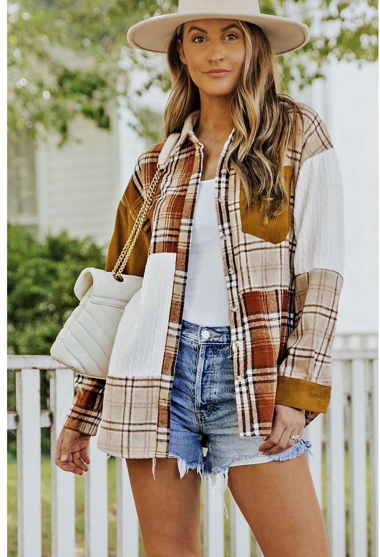 Thumbnail - Azura Exchange Damen Patchwork Karo Hemdjacke mit Tasche in Orange