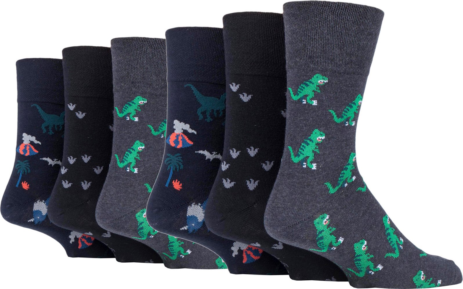 Gentle Grip - 6 Paar nicht elastische Socken für Herren - Dinosaurier