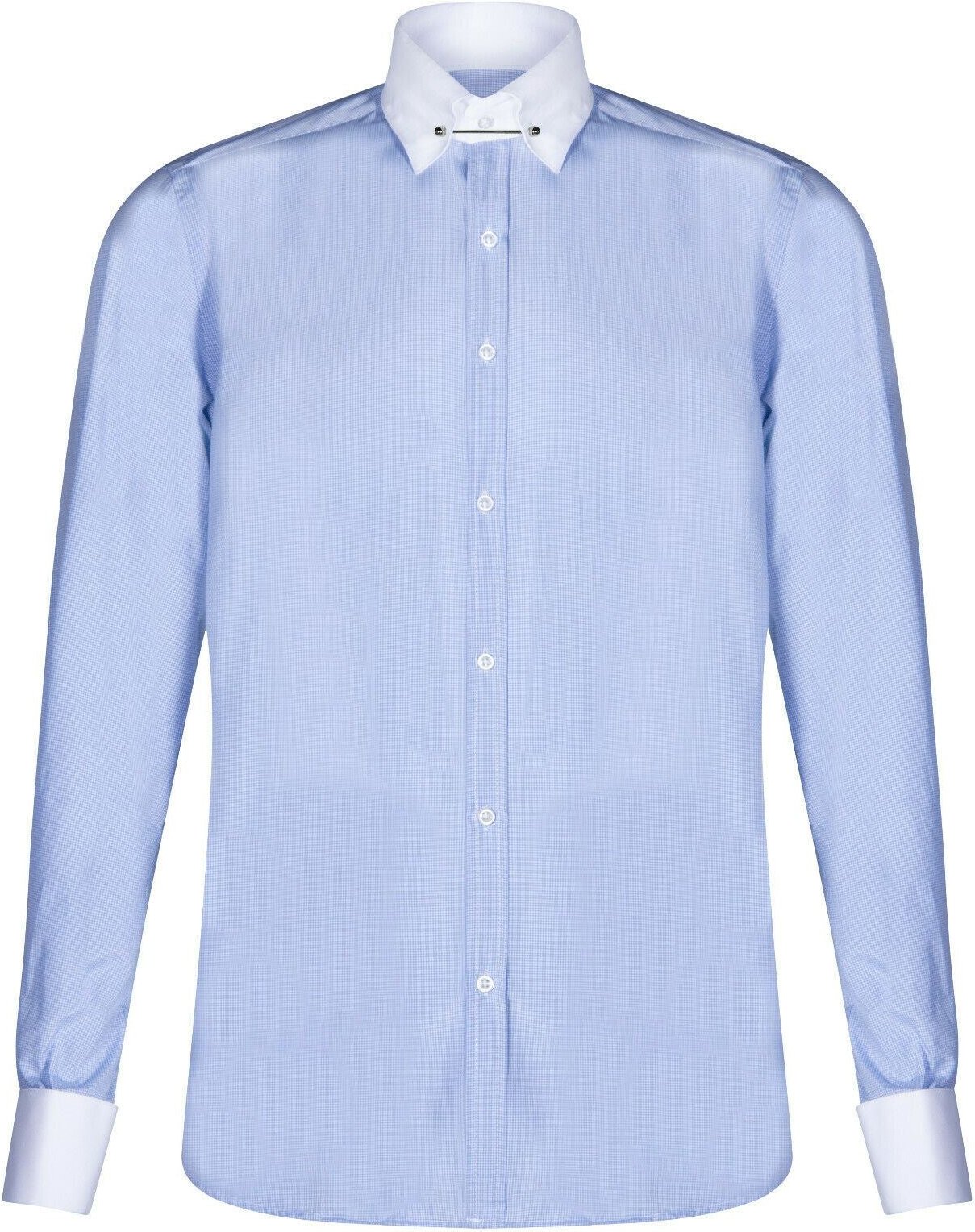 Herren-Hemd mit Club-Kragen, Blau, 1920er-Jahre, Peaky Blinders, mit Bar-Popeline-Anstecknadel. Smart