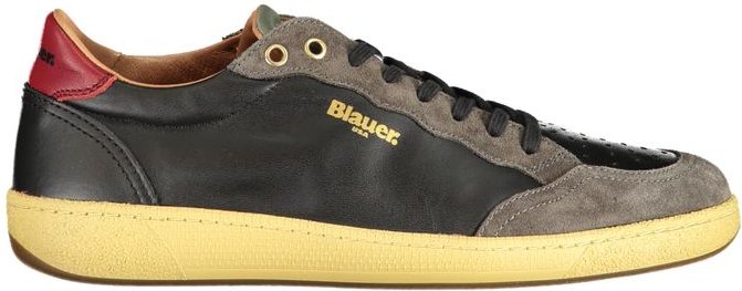 Blauer Schwarze Leder Herren Sneaker