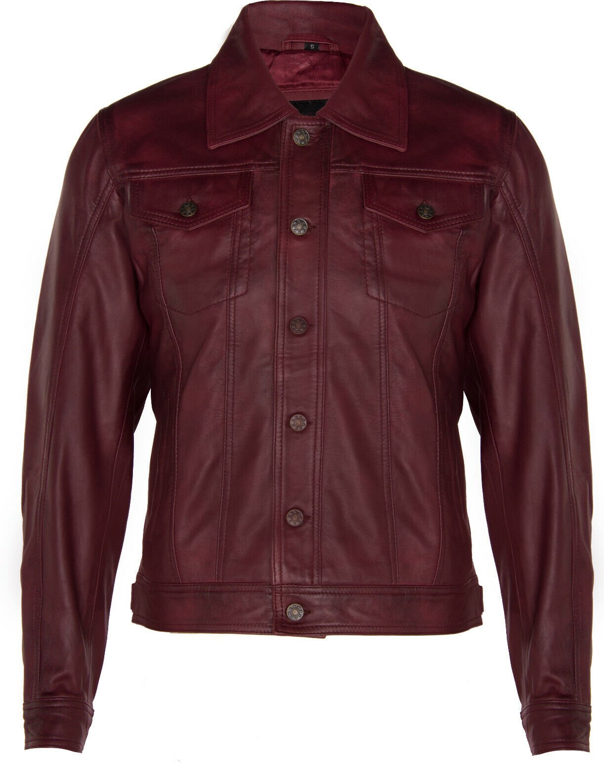 Trucker Slim Fit Lederhemd-Jeansjacke