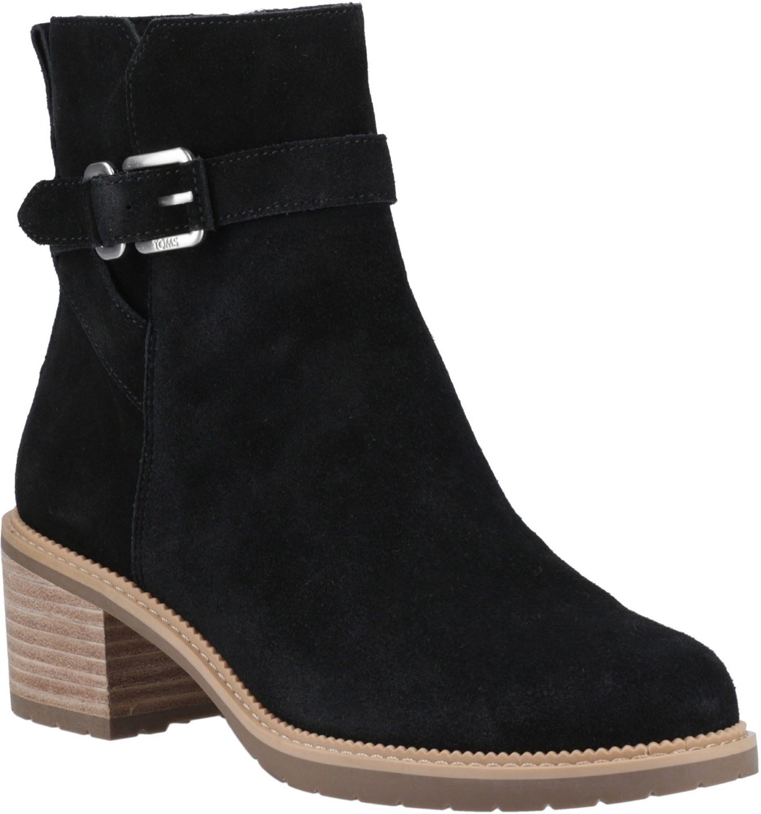 TOMS Hailey Schnallen-Leder Damen Schwarze Absatz-Stiefeletten