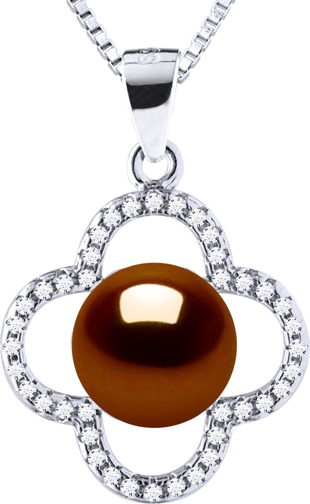 CLOVER Halskette Süßwasserperle 9-10 mm Chocolate 925