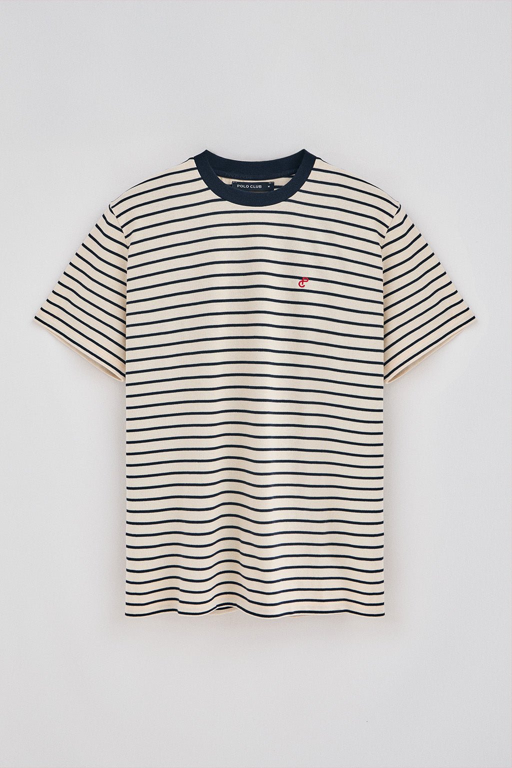 T-Shirt marineblau und beige gestreift mit gesticktem Monogramm