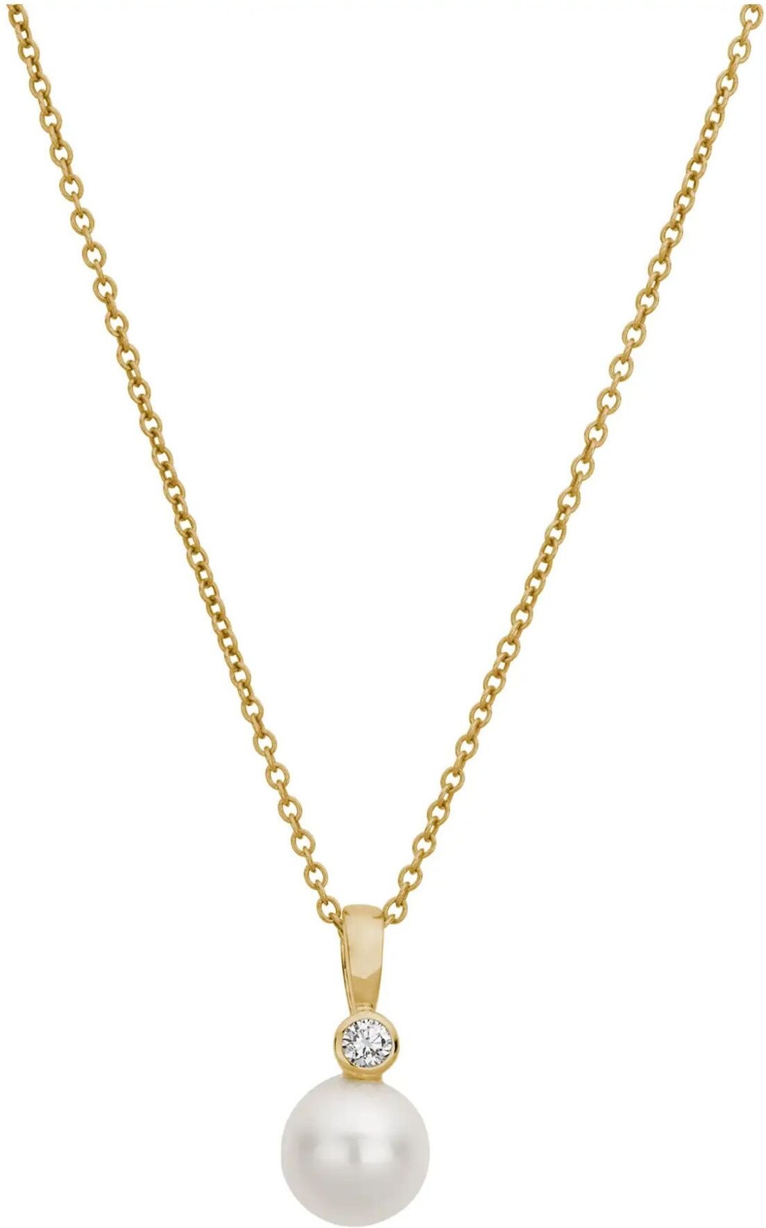 Lyomi Anhänger mit Kette 585/- Gelbgold synth. Diam. 0,07ct. Perle