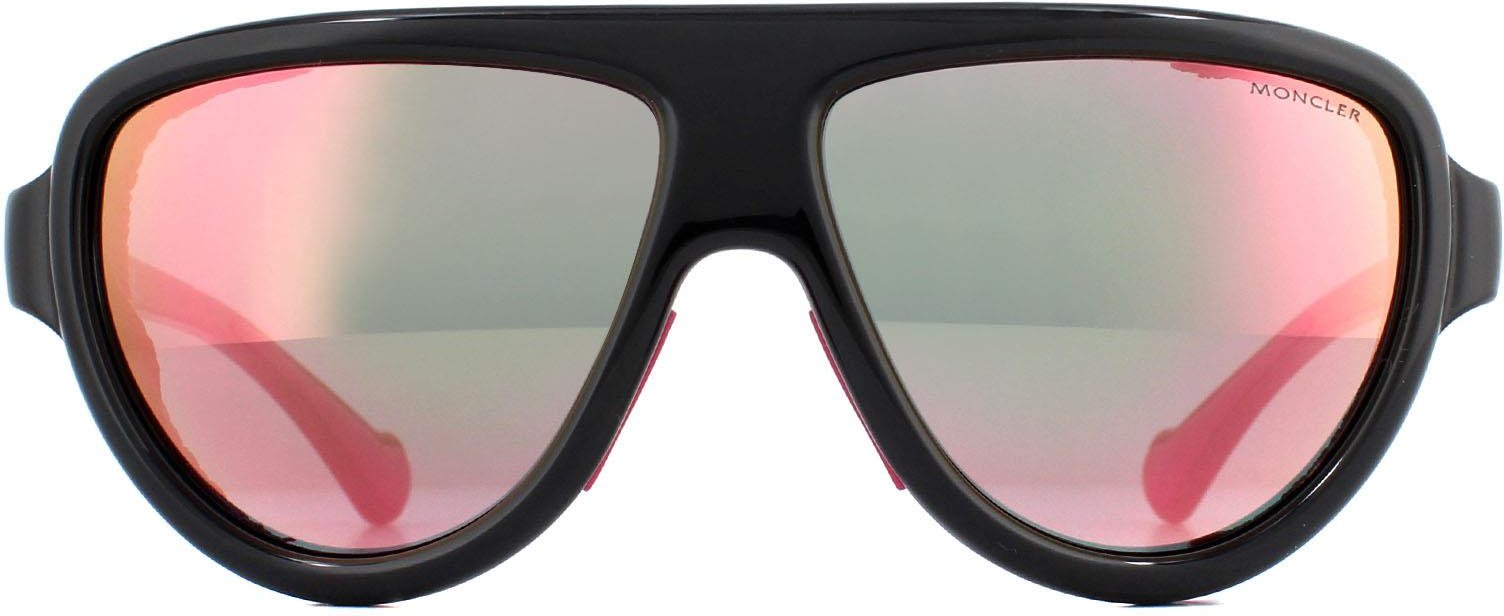 Moncler Aviator Unisex glänzend schwarz mit rosa Leder blau mit rosa Spiegel Sonnenbrillen