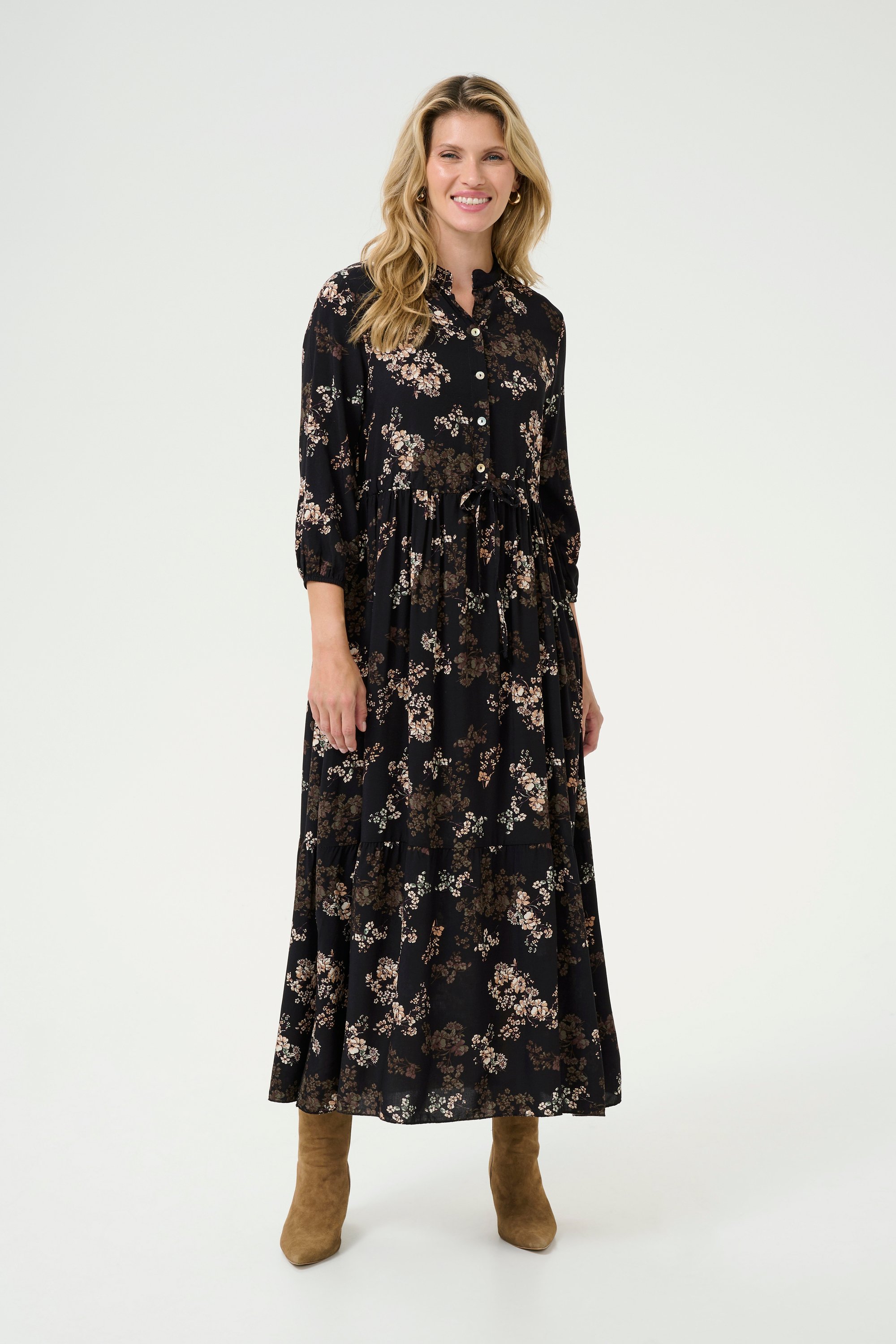 Kleid A-shape Black With Autumn Flowers black multi