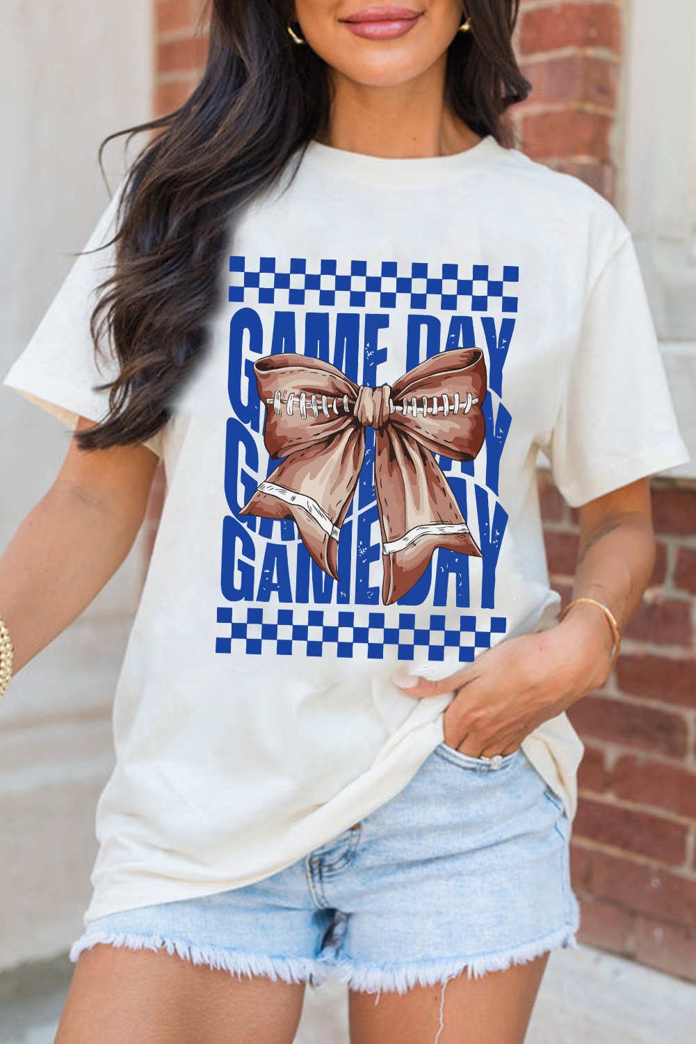 Game Day Football Bow Grafik T-Shirt