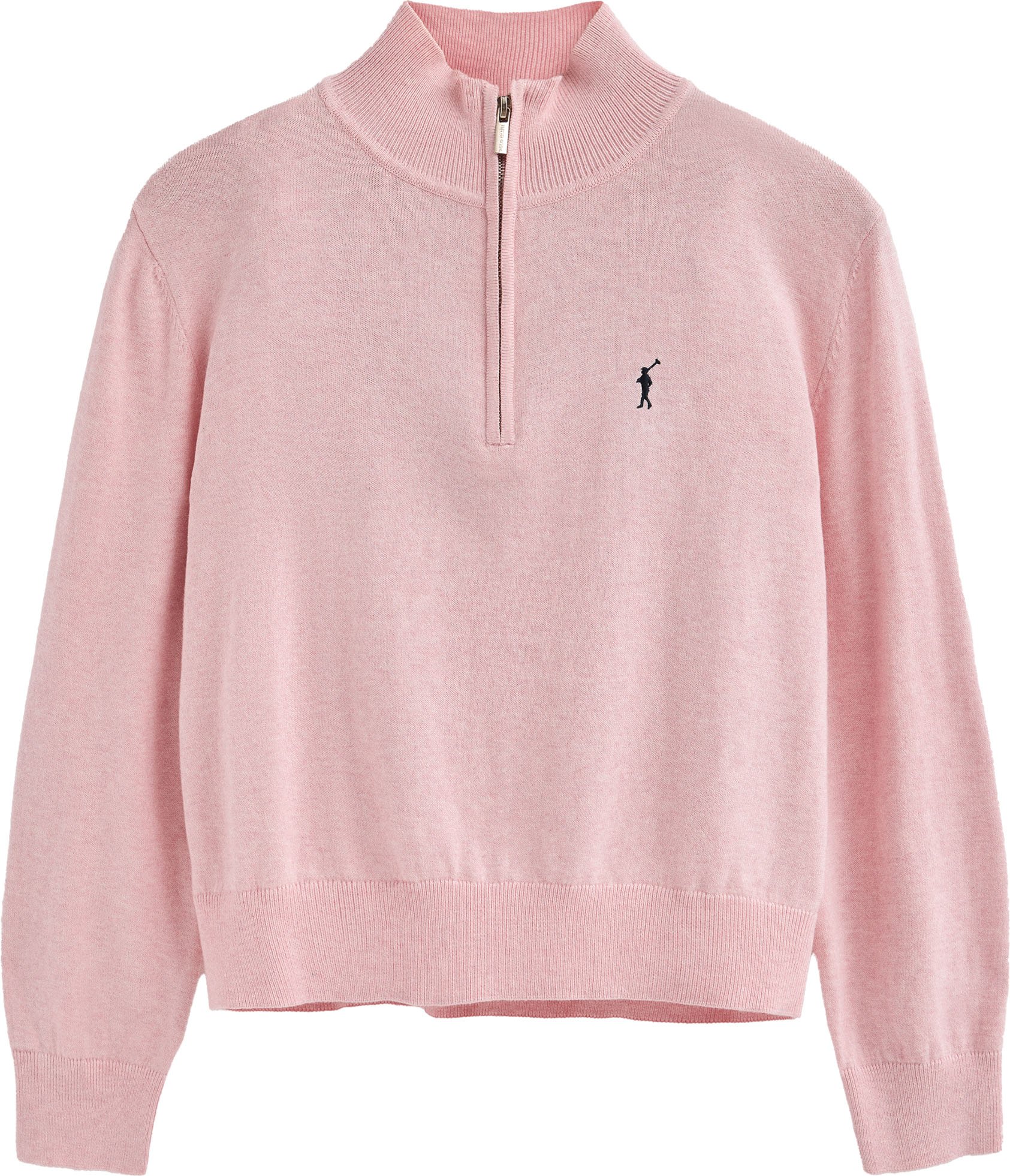Pullover rosa meliert aus Wollgemisch mit halbem Reißverschluss am Kragen und gesticktem Rigby Go-Logo
