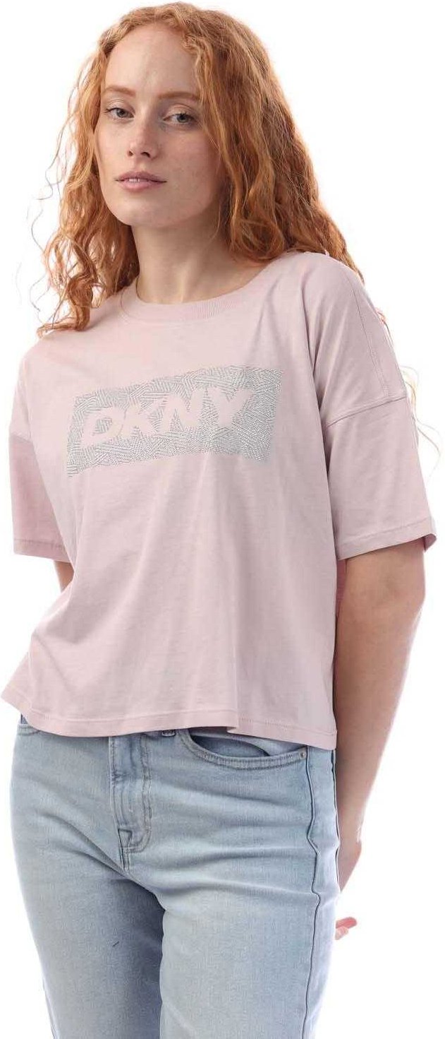 DKNY - Kurzes Top für Damen, Logo, kurzärmlig (Weiß/Pink)