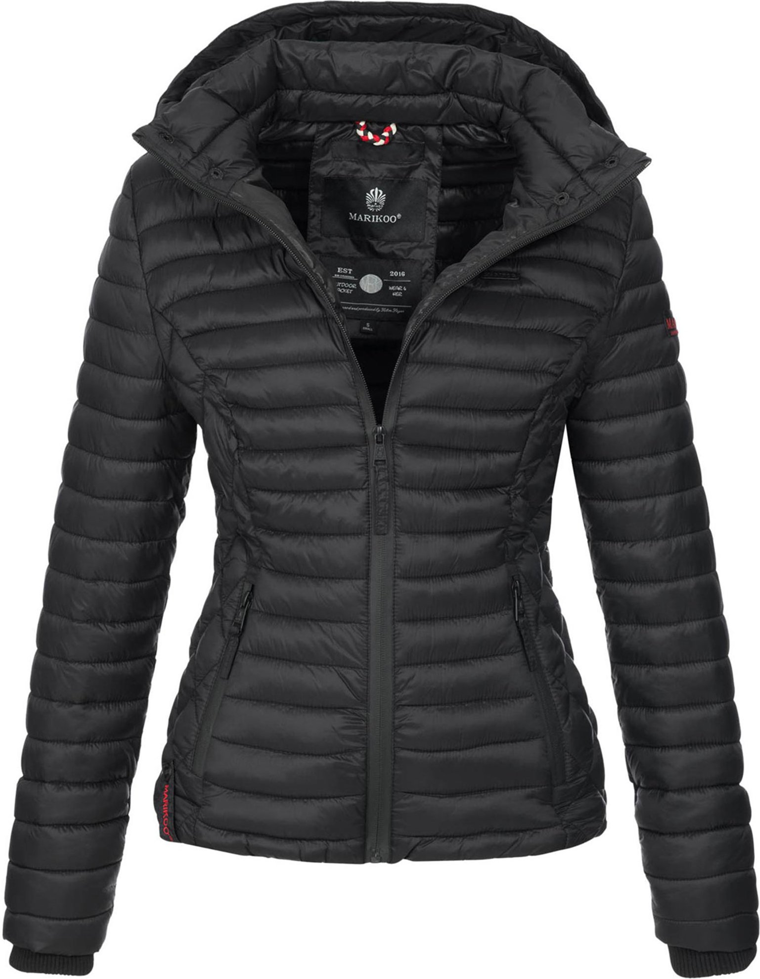 Marikoo Damen Steppjacke Samtpfote mit abnehmbarer Kapuze & Rippbündchen