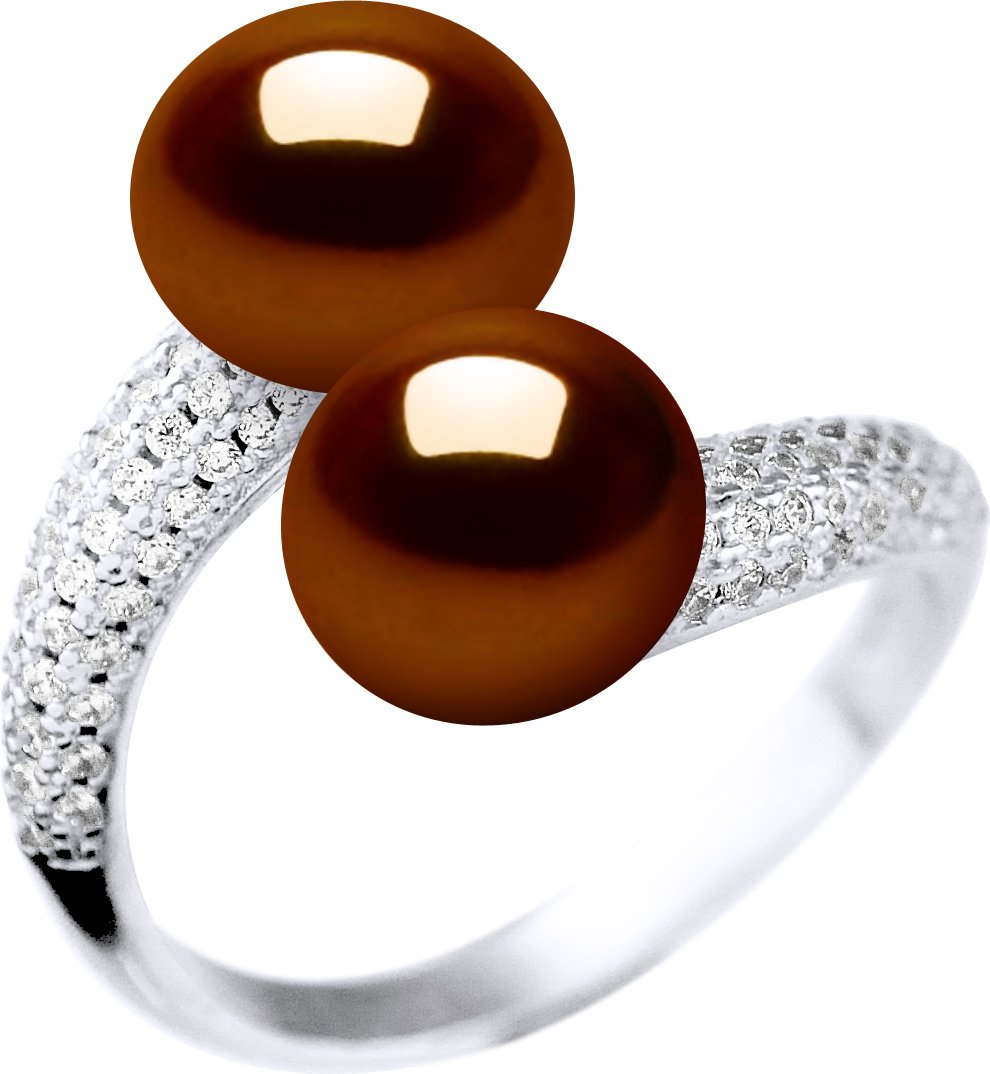 Ring YOU AND ME 2 Wasserperlen Sweet Chocolate Schmuck 9-10 mm 925