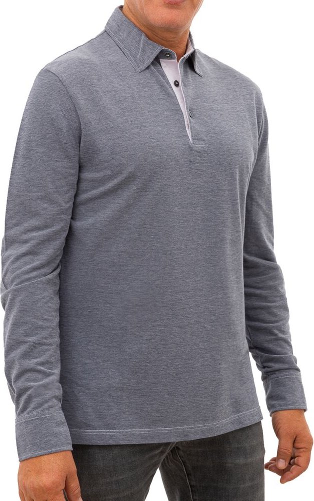 Langarm-Polohemd Melange Grau