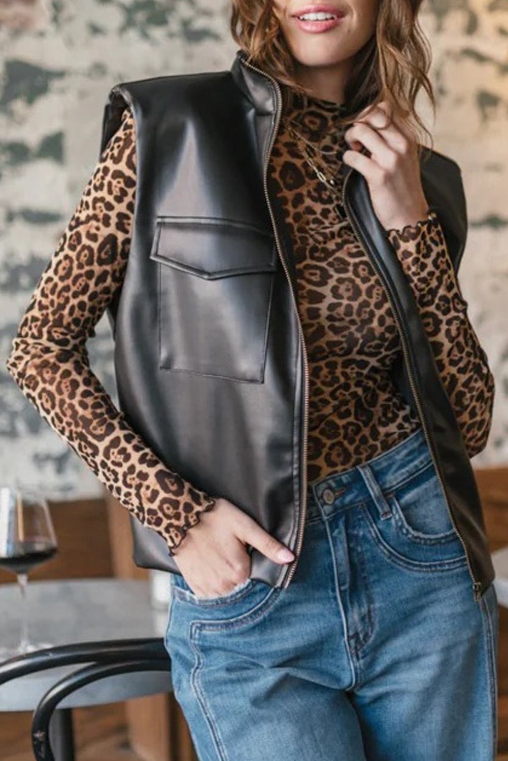 Kunstleder-Zip-Weste