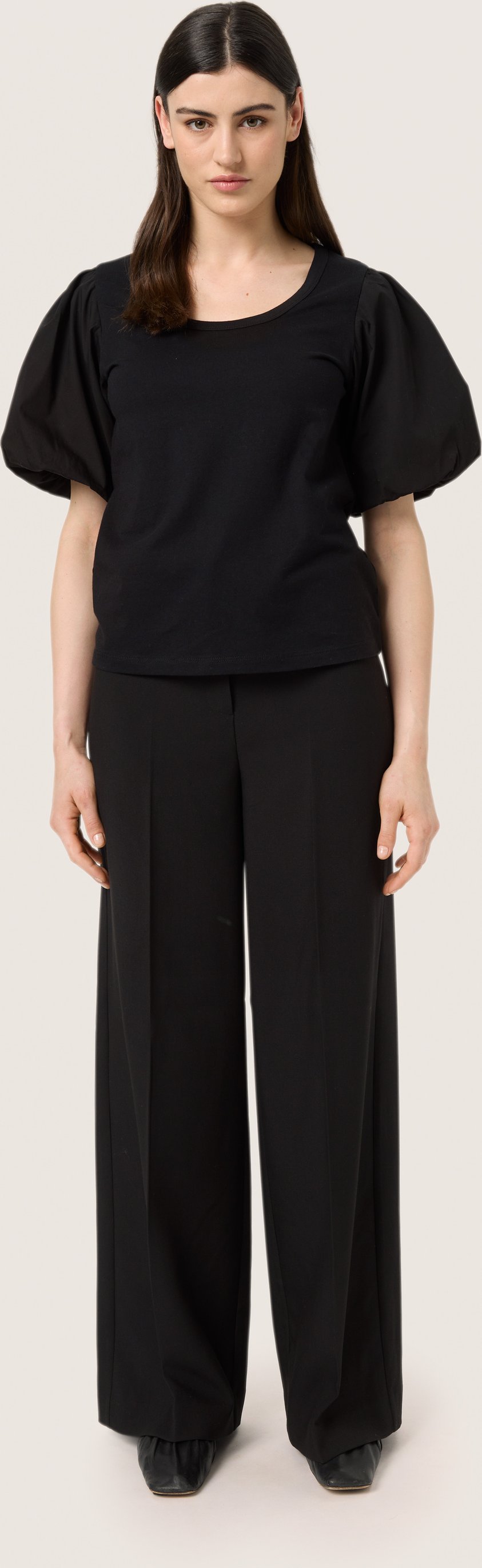 Kurzarm-Bluse Gerade Passform Blac