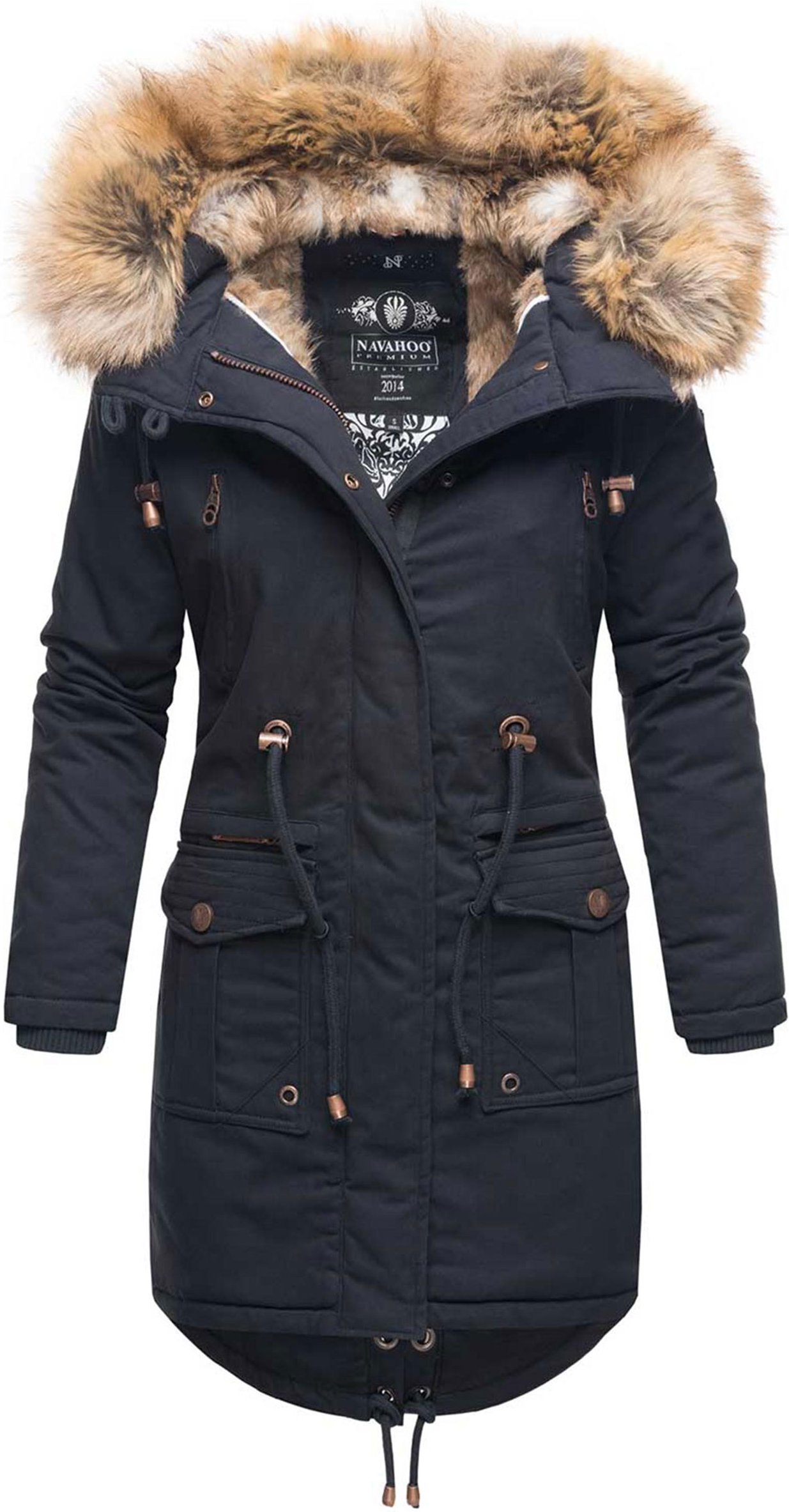 Navahoo Damen Winterjacke Rosinchen – Klassischer Parka mit Abnehmbarem Kunstfellkragen