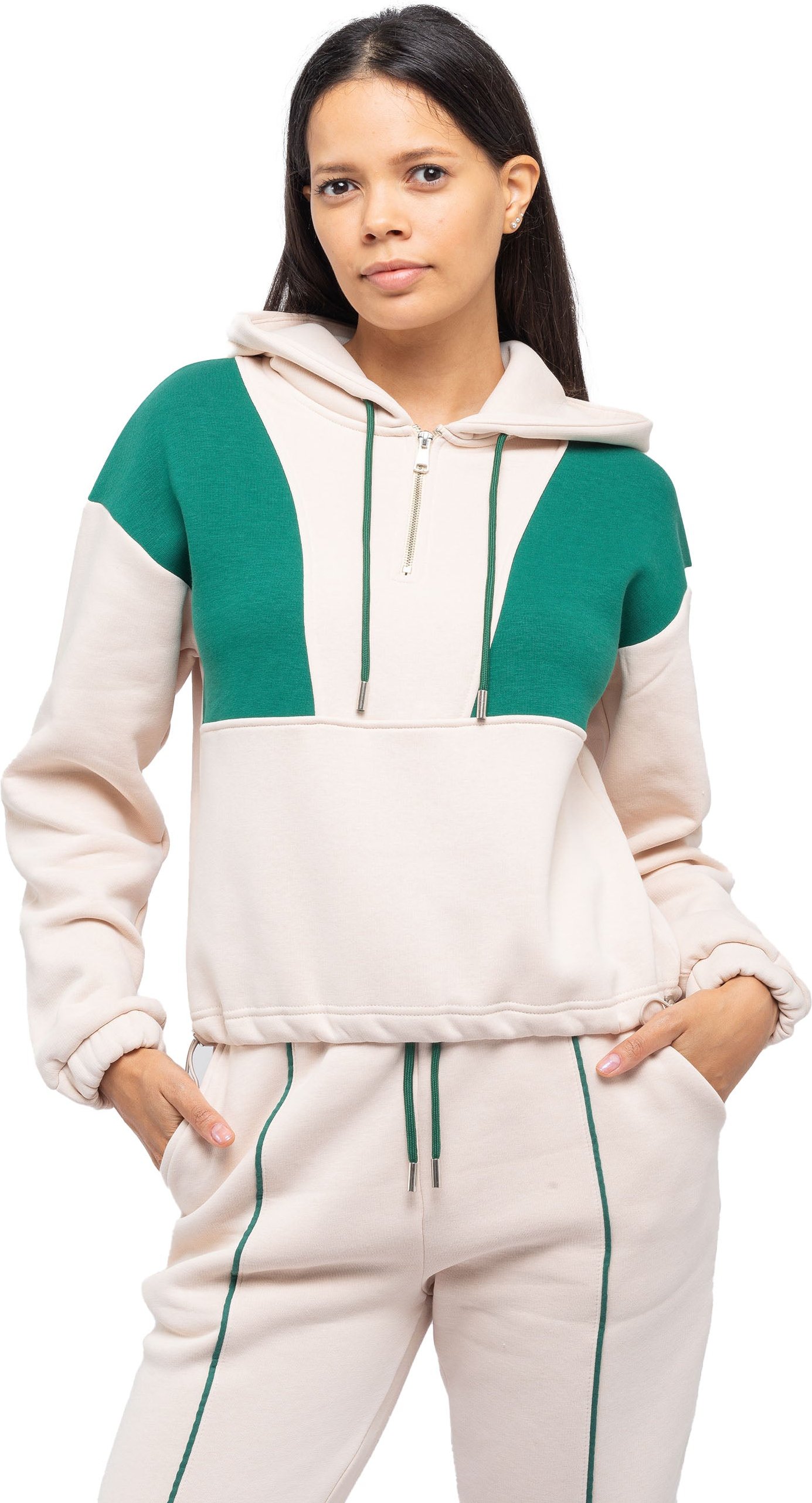 Tom Barron Moderner zweifarbiger Damen-Trainingsanzug-Set mit halbem Reißverschluss