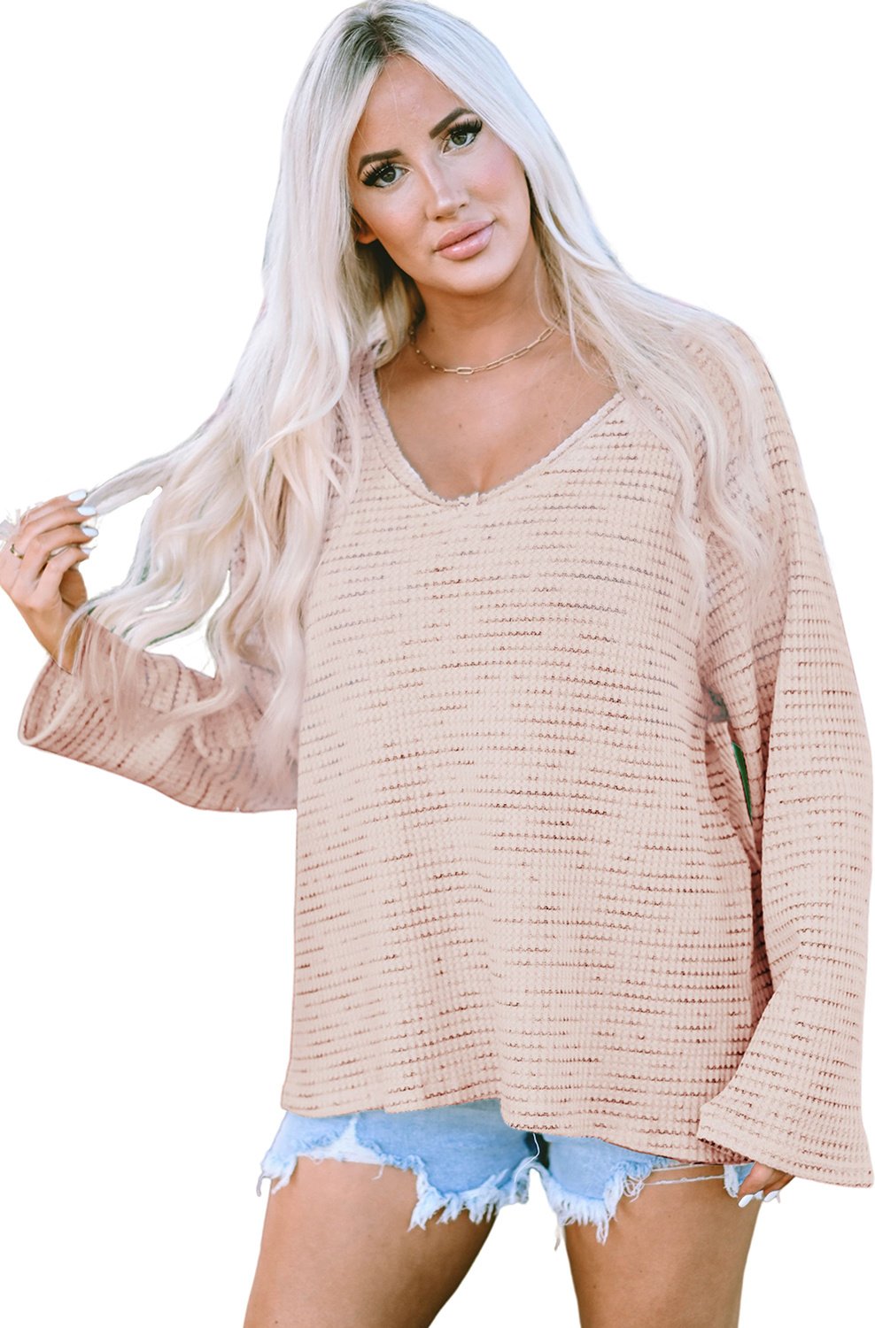 Waffelstrick Langarm-Pullover