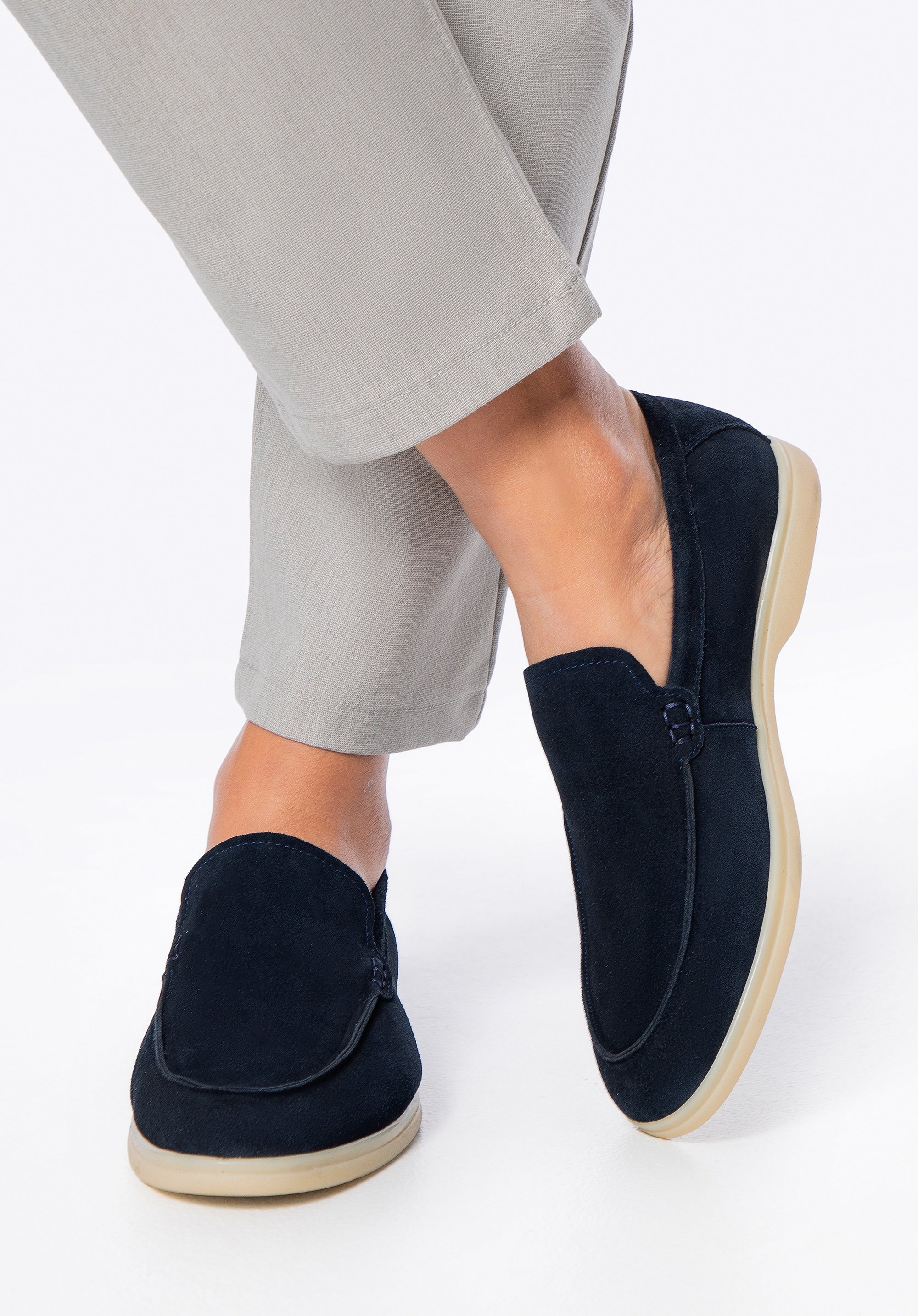 Wittchen Herrenmokassins aus naturbelassenem Veloursleder, rosa, marineblau