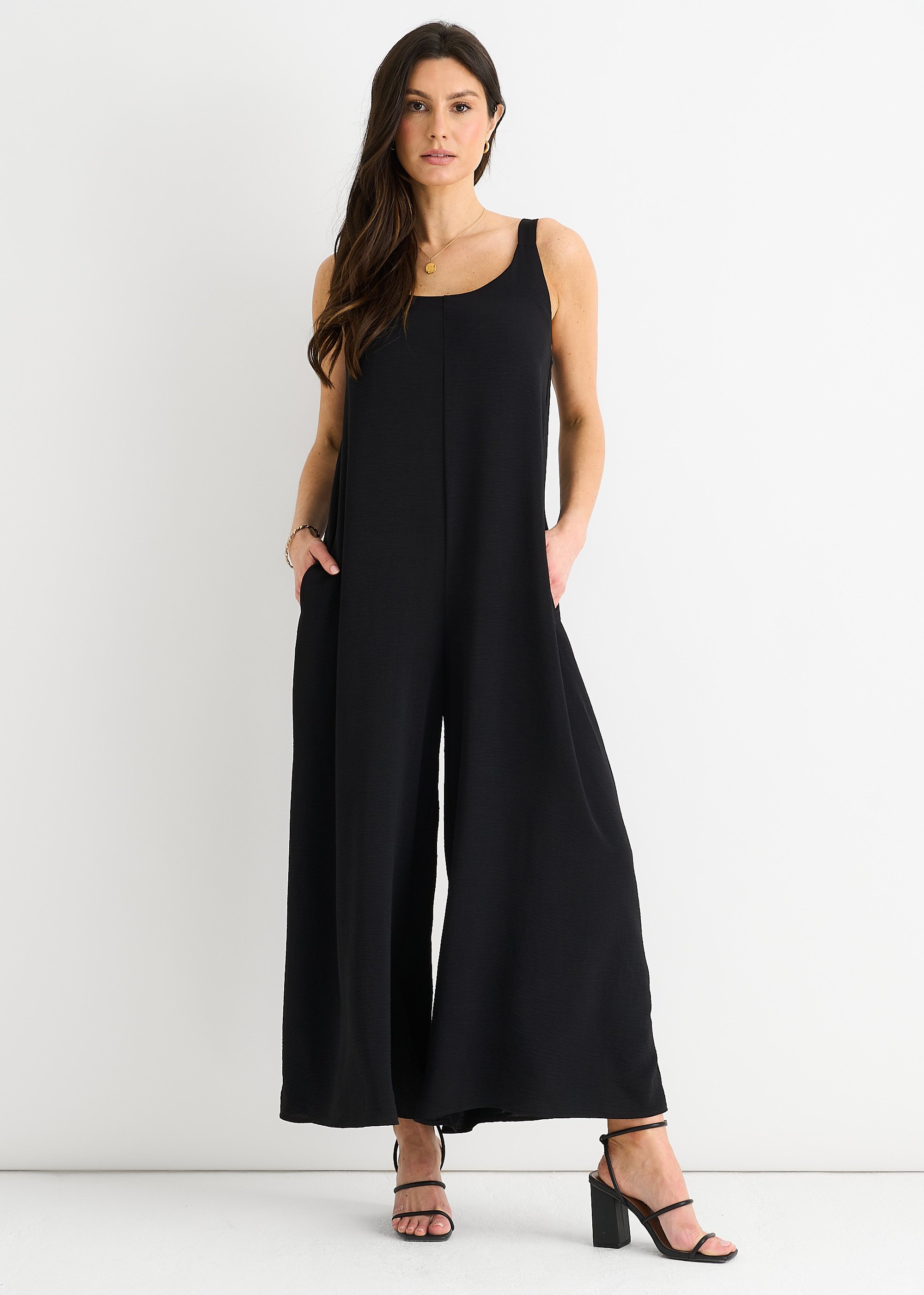 Schwarzer Air Flow Riemchen-Overall mit weitem Bein