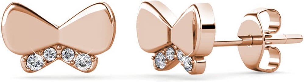 Schmetterlingsschleifen-Ohrringe - Roségold und Kristall