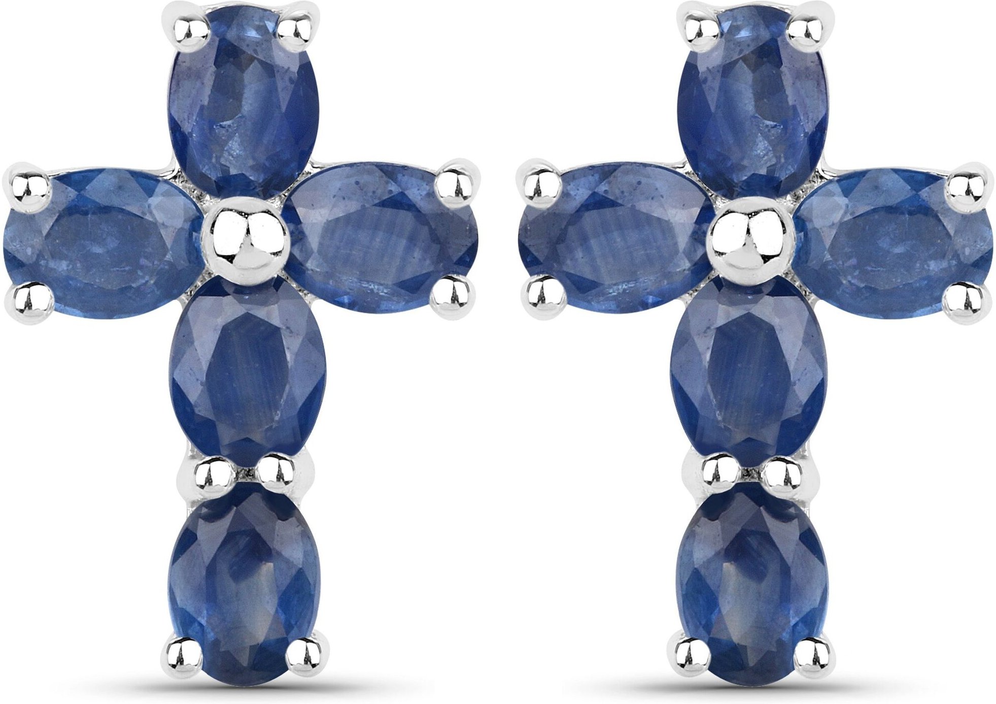 Vira Jewels Ohrringe Silber 925 rhodiniert Kreuz-Motiv mit echten Saphir-Steinen