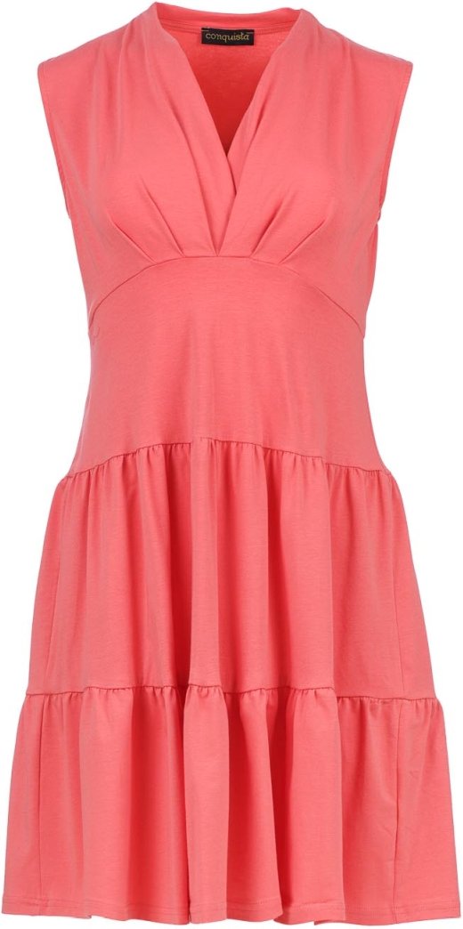 Thumbnail - Korallenrotes ärmelloses Jerseykleid mit V-Ausschnitt