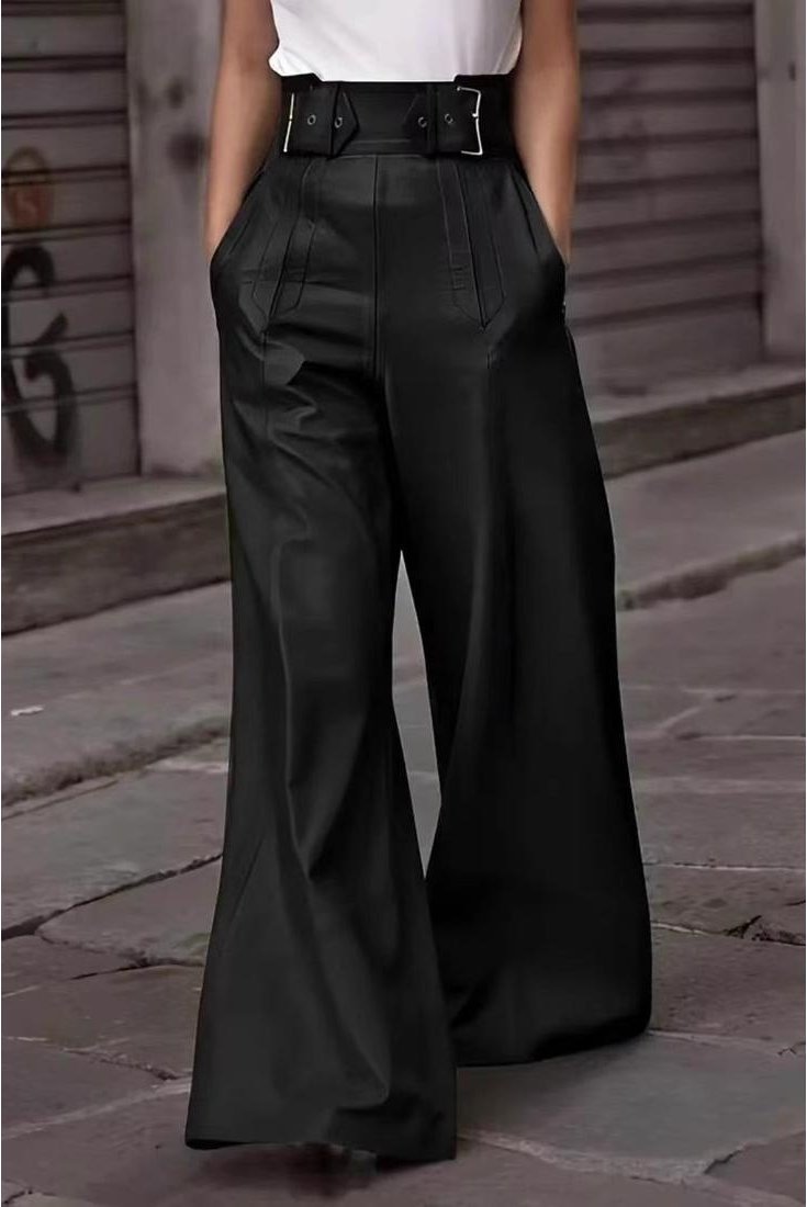 Thumbnail - Weite Schlaghose mit hoher Taille und Taschen