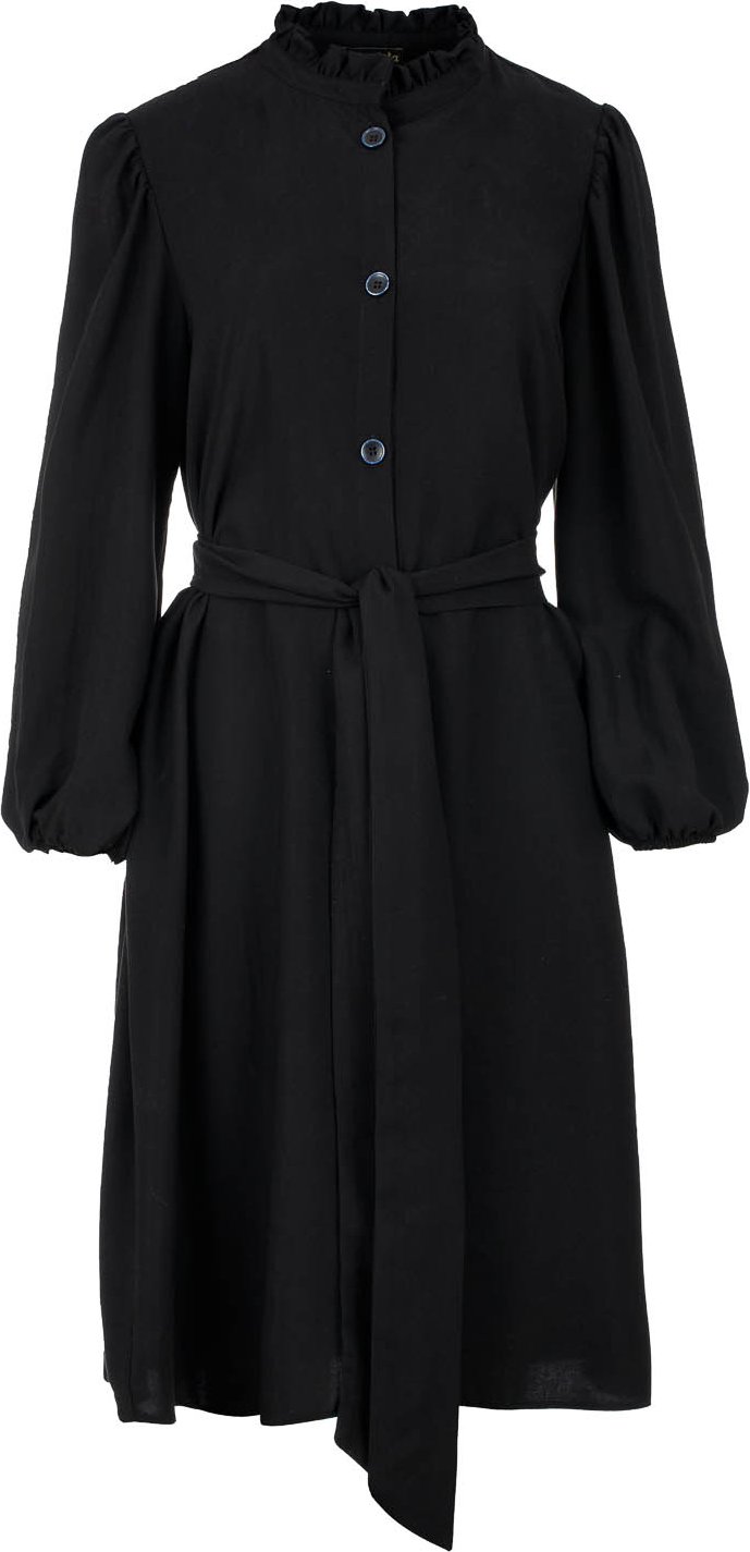 Gürtelkleid mit langen Ärmeln in Schwarz