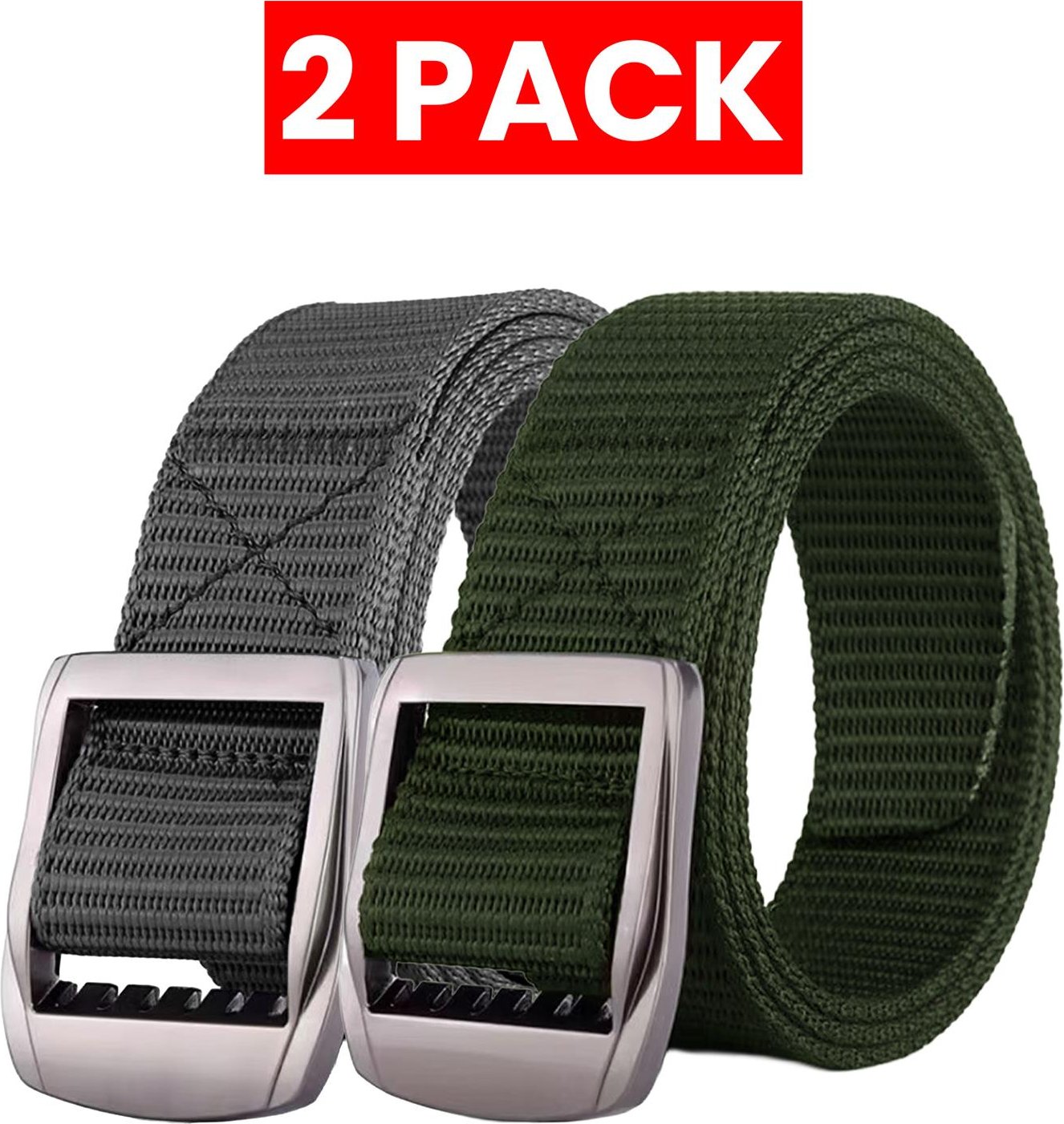 Enzo | 2er-Pack Herren Canvas Gürtel - Grau & Khaki