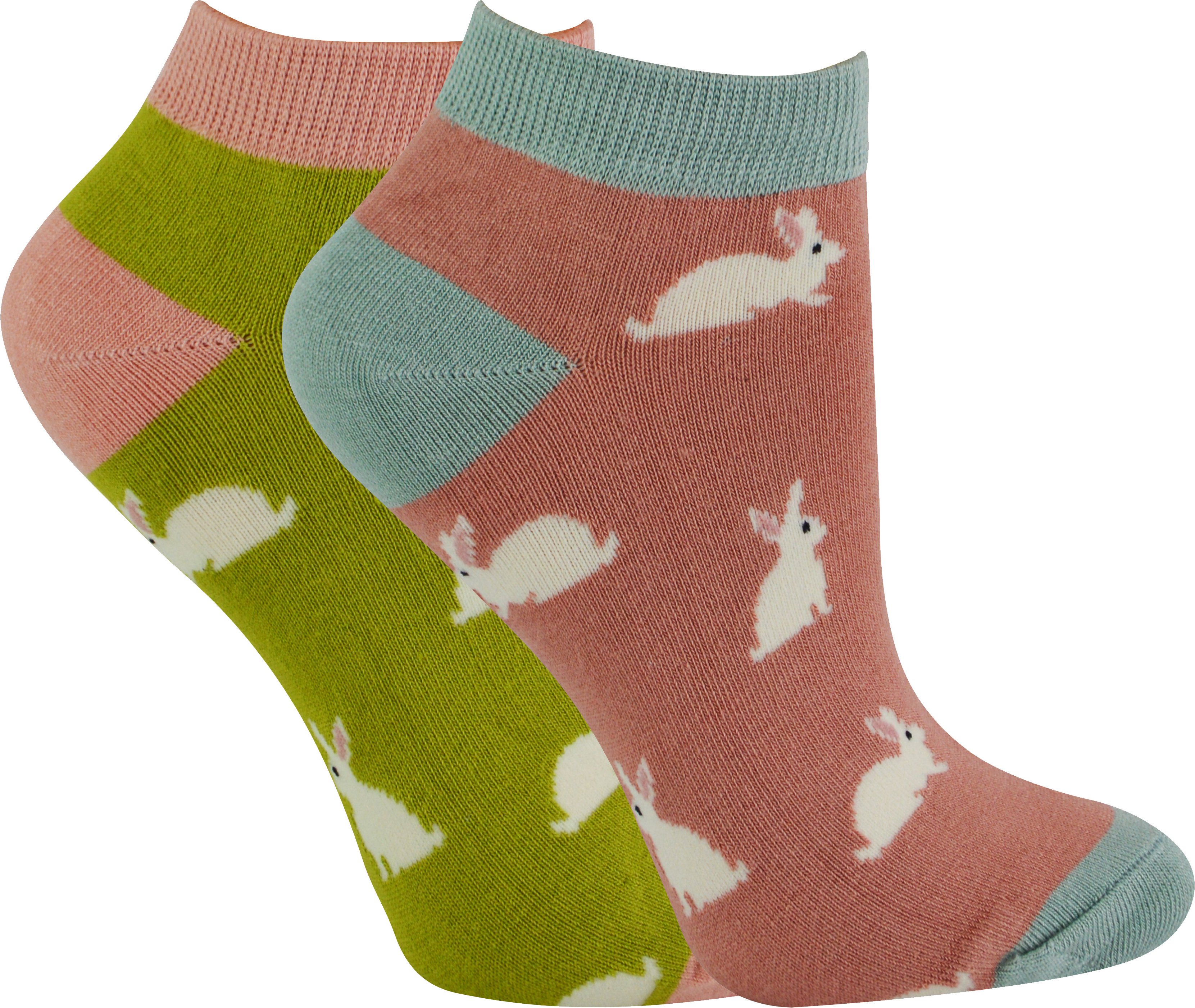 2 Paar Multipack Damen Bambus Trainer Socken | Miss Sparrow | Atmungsaktive Neuheit Tiermuster Socken - Kaninchen