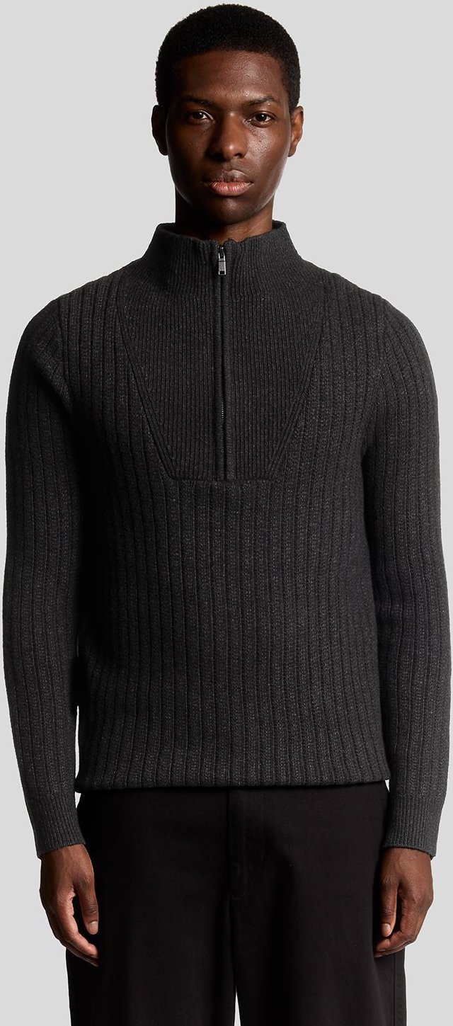 Lyle & Scott – Gerippter Pullover aus Lammwollmischung mit 1/4-Reißverschluss – Blau