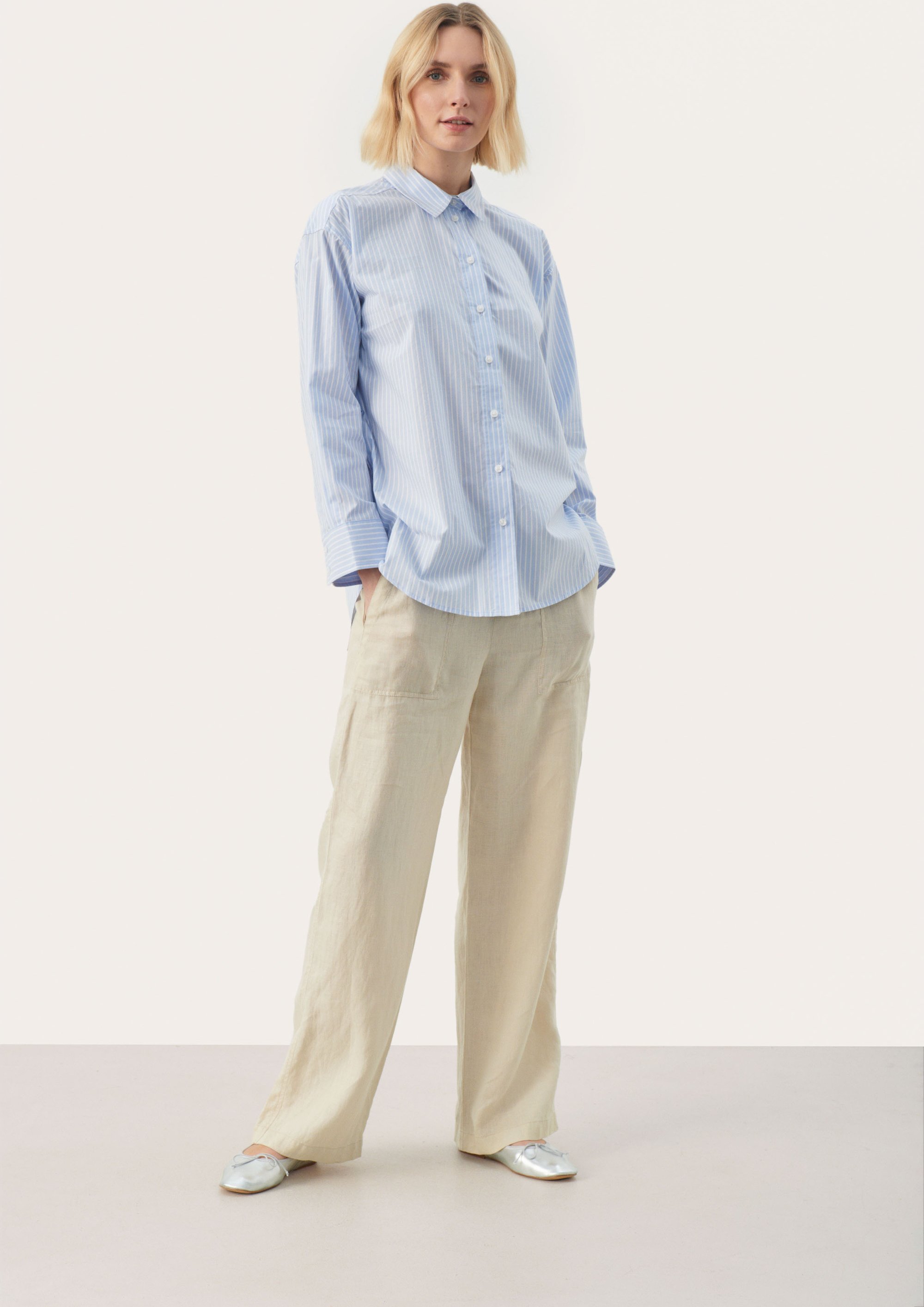 Langarm - Hemd Relaxed fit Blue Stripe white