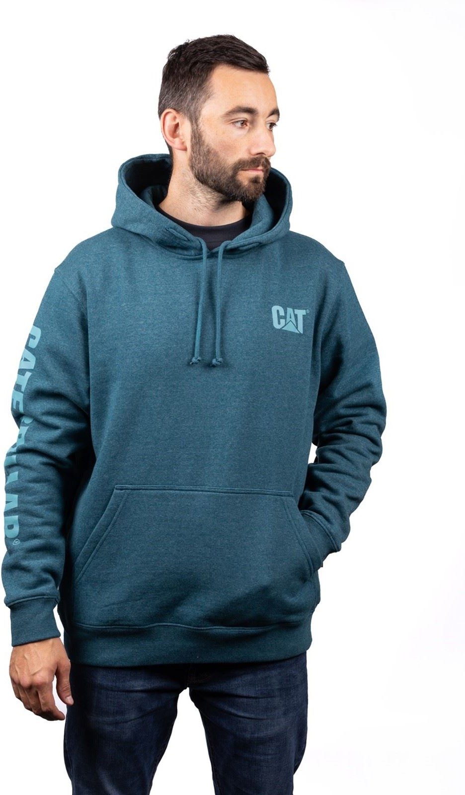 Caterpillar Markenbanner Baumwolle Herren Blau Kapuzenpullover