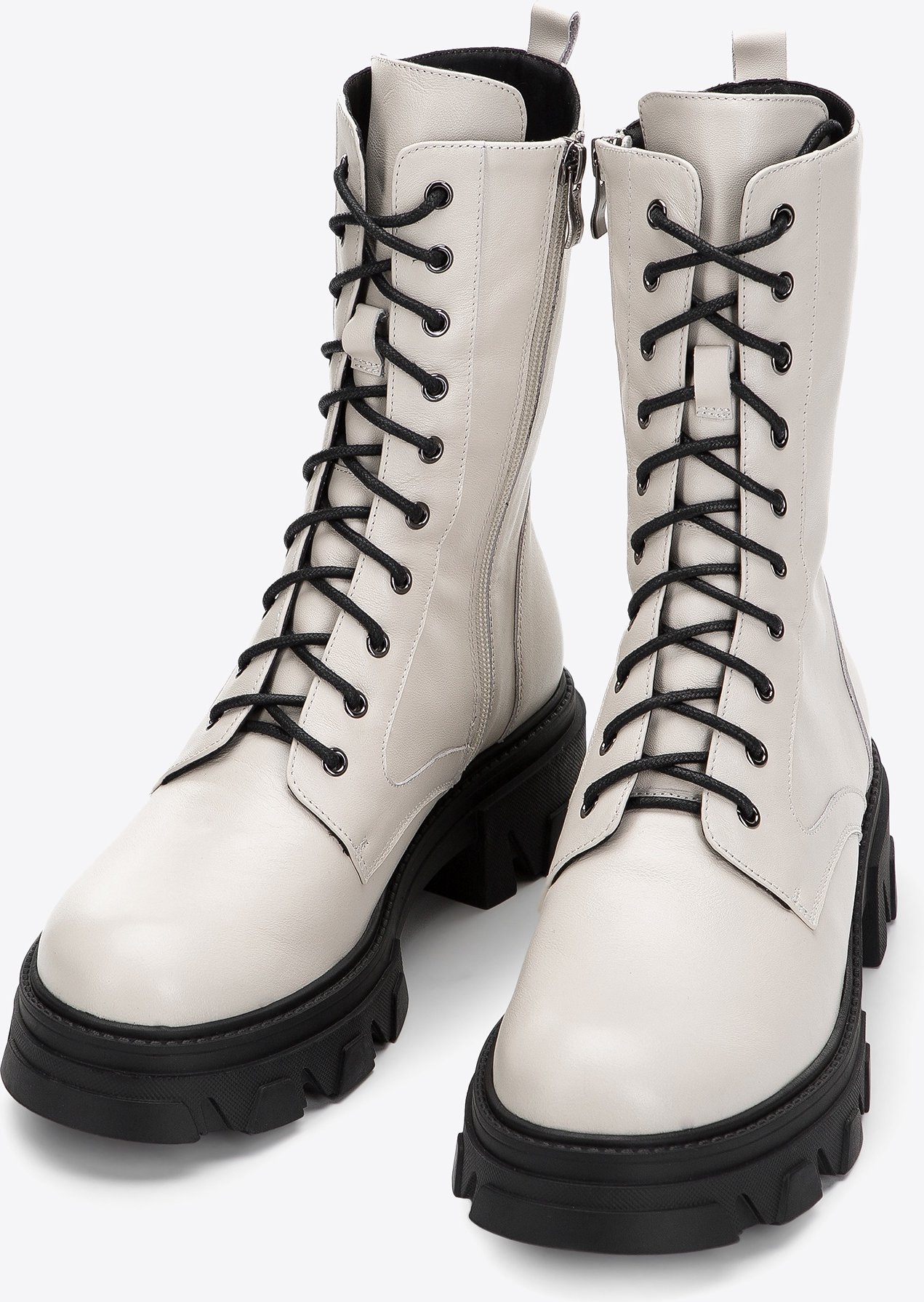 Wittchen Damen-Lederstiefel mit dicker Plateausohle, Creme, Naturleder