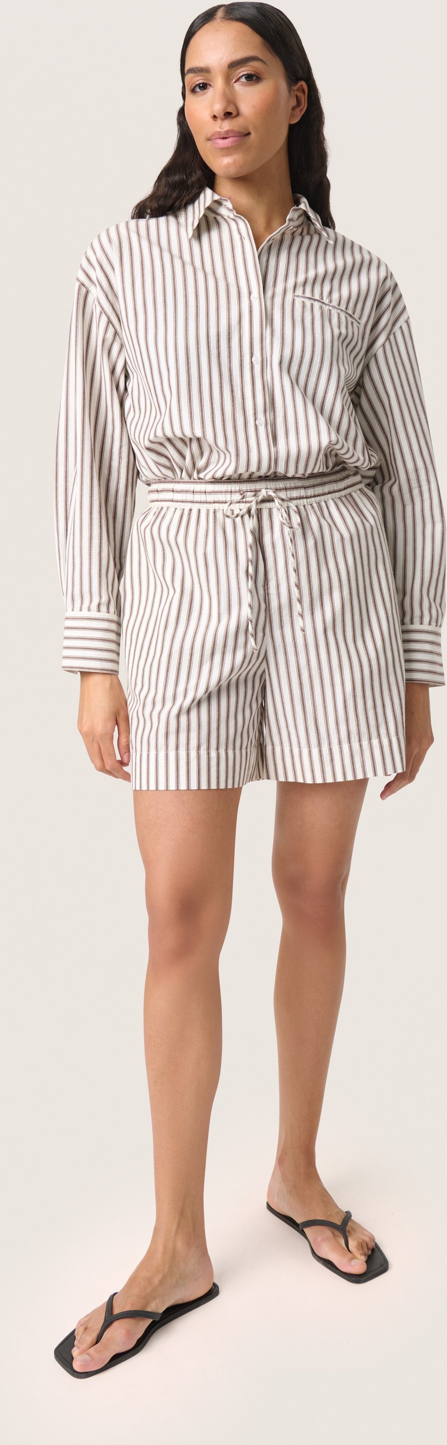 Shorts Gerade Passform Brown and White Stripe brown white