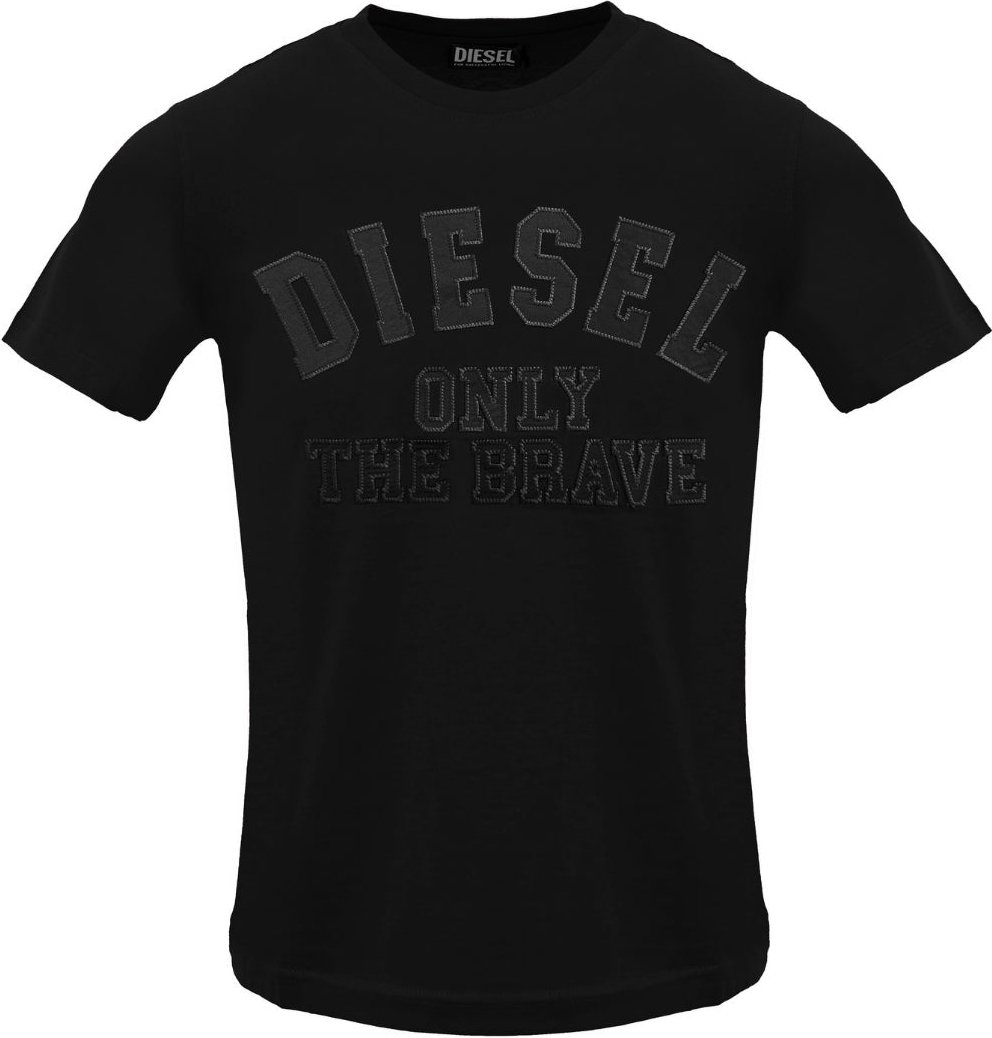 Diesel - Einfarbiges T-shirt Mit Geprägtem Logo In Schwarz